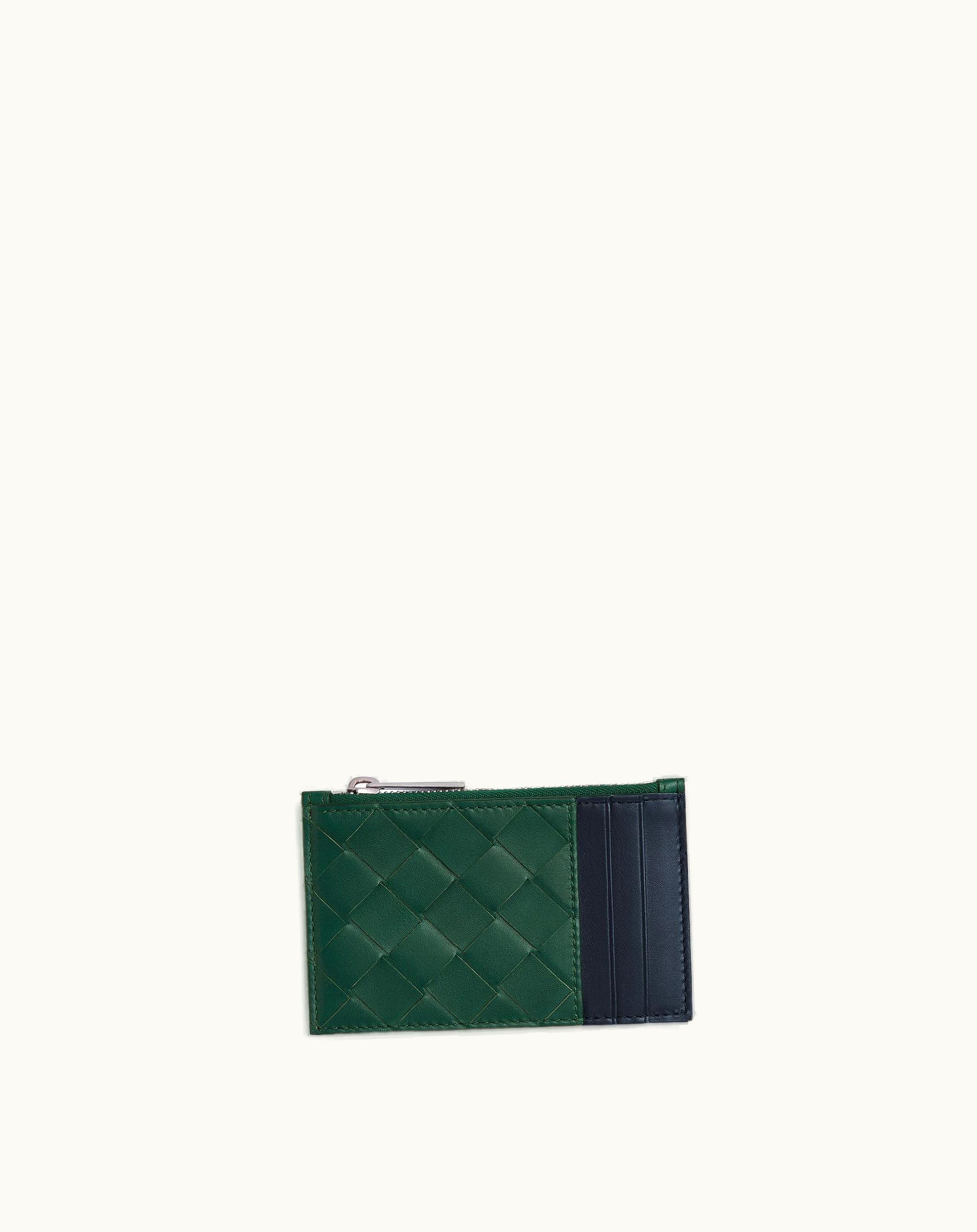 Bottega Veneta Bottega Veneta Men's Intrecciato Zippered Card Case In Emerald Green / Space