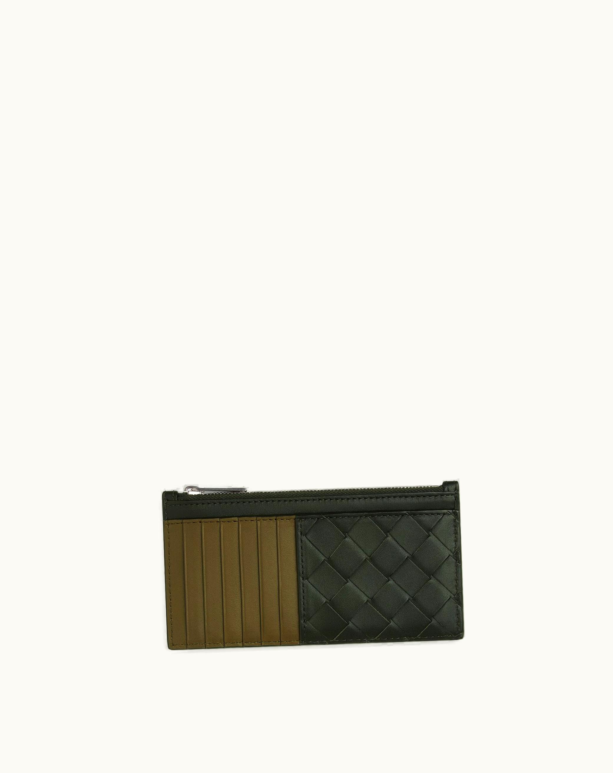 Bottega Veneta Bottega Veneta Men's Intrecciato Long Zippered Card Case In Dark Green / Mud