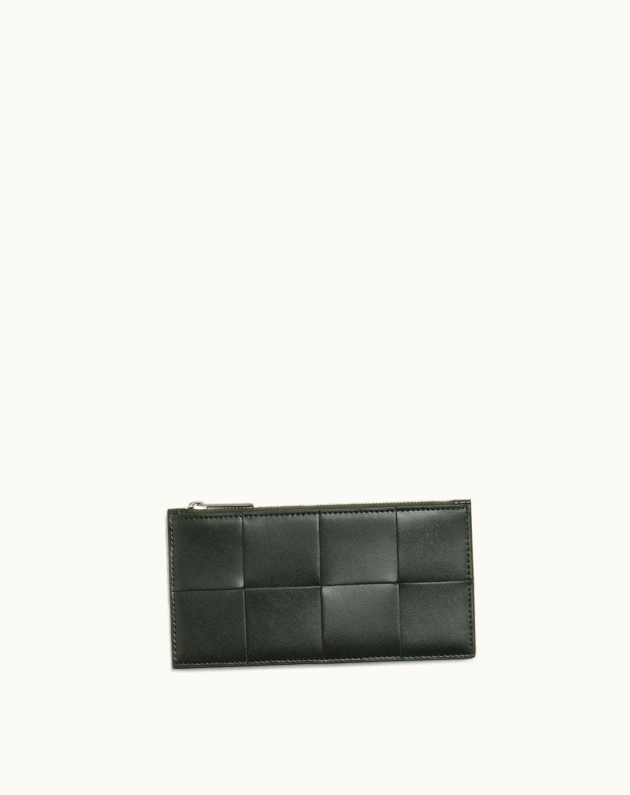 Bottega Veneta Bottega Veneta Men's Cassette Long Zippered Card Case In Dark Green / Papaya