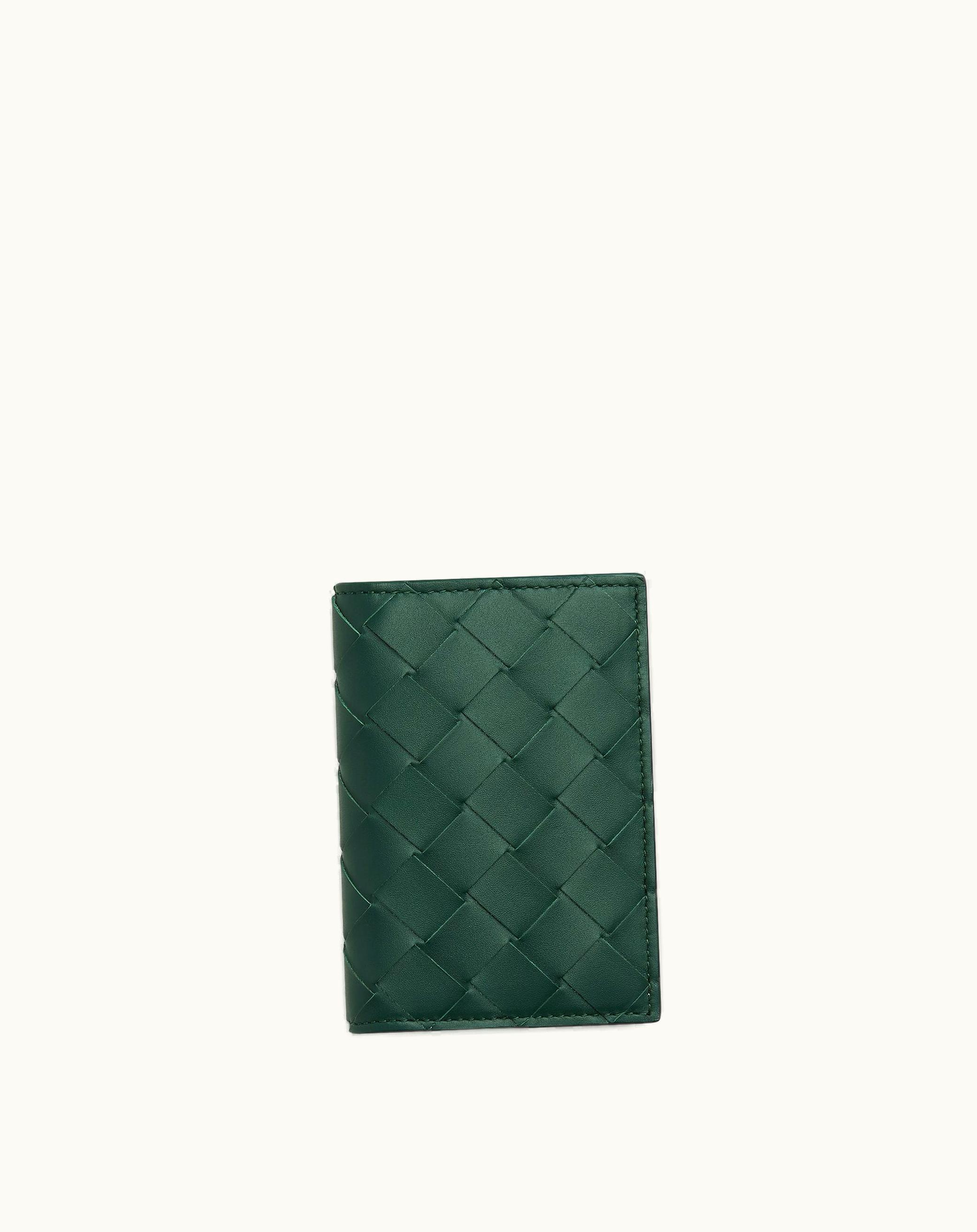 Bottega Veneta Bottega Veneta Men's Intrecciato Flap Card Case In Emerald Green / Space