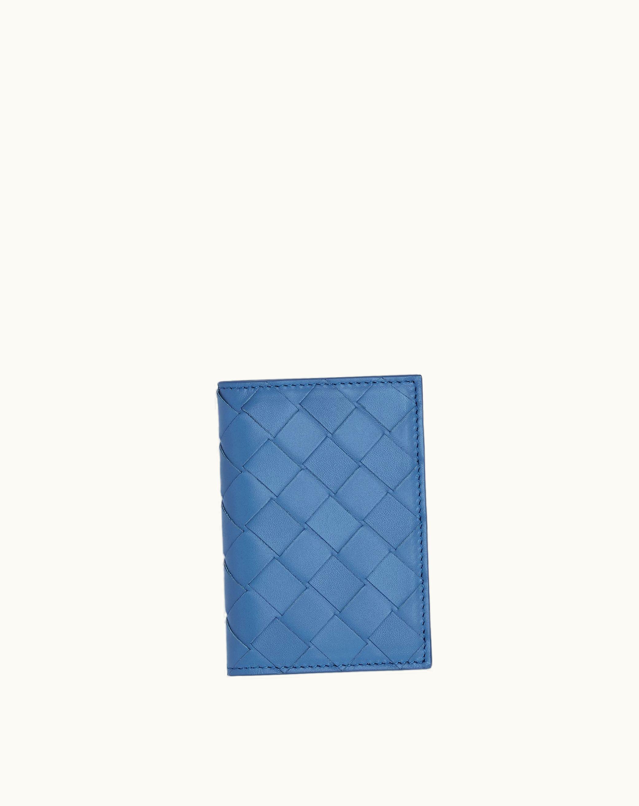 Bottega Veneta Bottega Veneta Men's Intrecciato Flap Card Case In Surf / Travertine