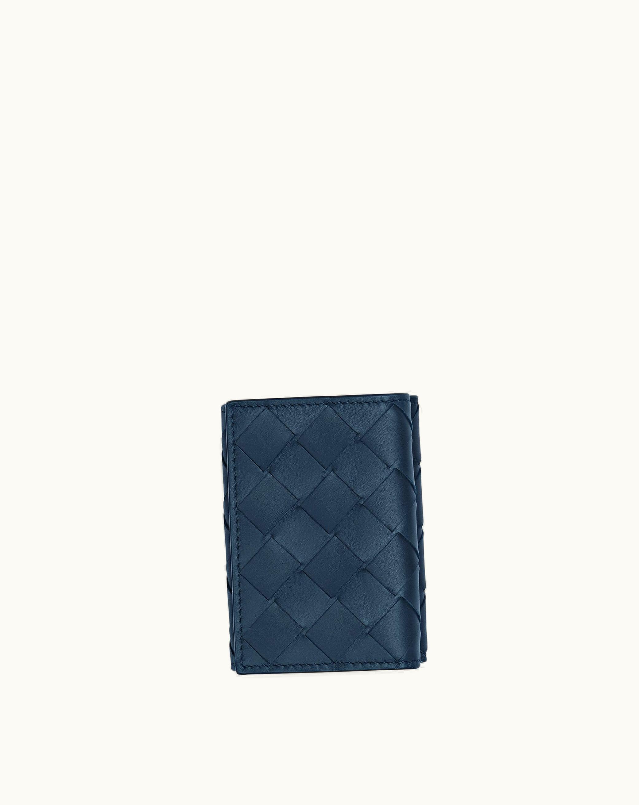 Bottega Veneta Bottega Veneta Men's Intrecciato Tiny Tri-Fold Wallet In Deep Blue