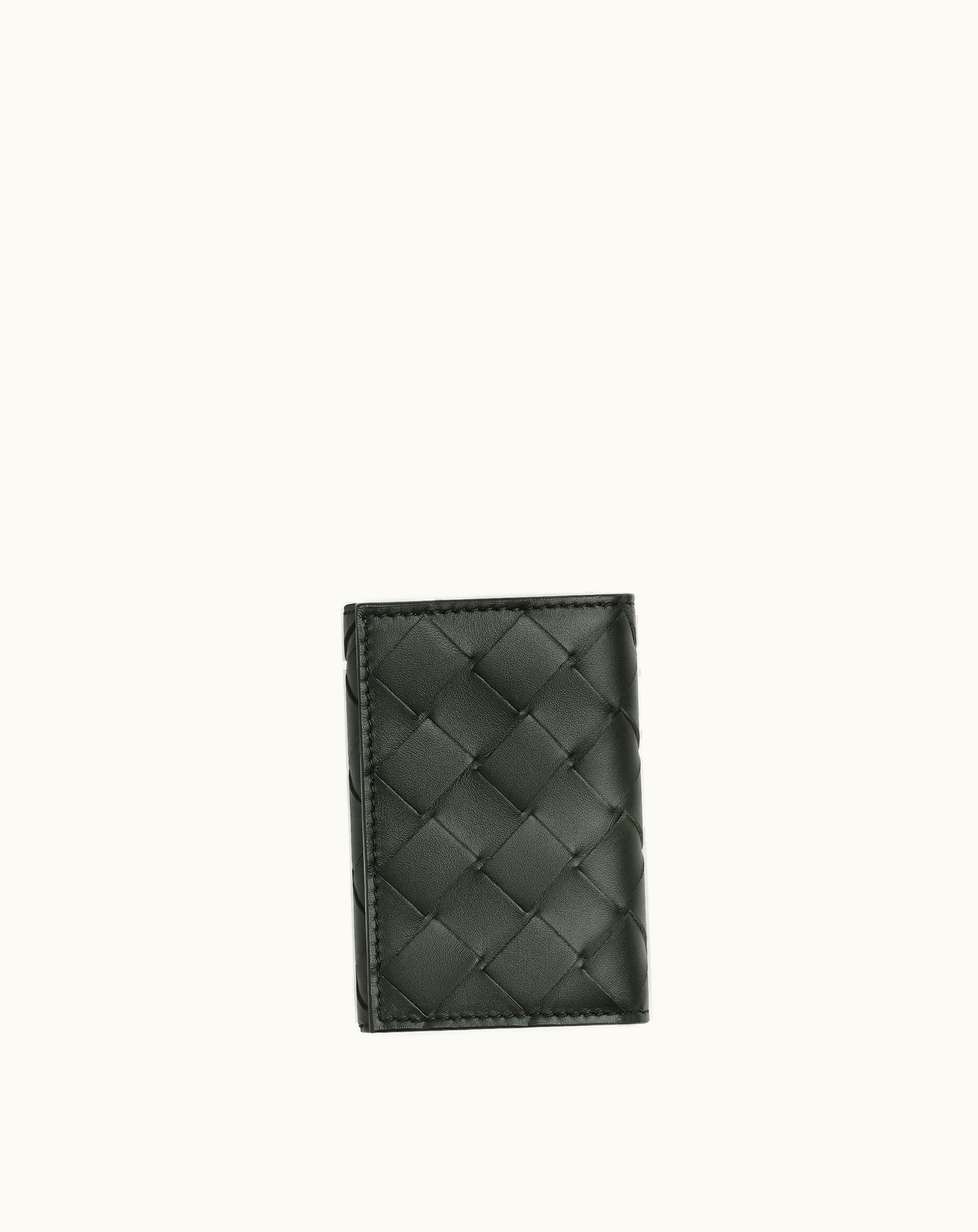 Bottega Veneta Bottega Veneta Men's Intrecciato Tiny Tri-Fold Wallet In Dark Green / Travertine