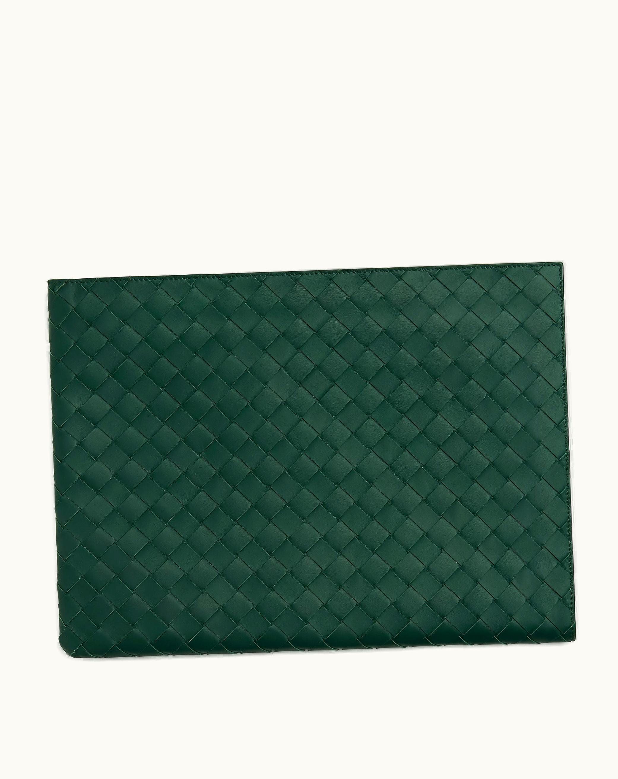 Bottega Veneta Bottega Veneta Men's Intrecciato Half Zip Pouch In Emerald Green / Space