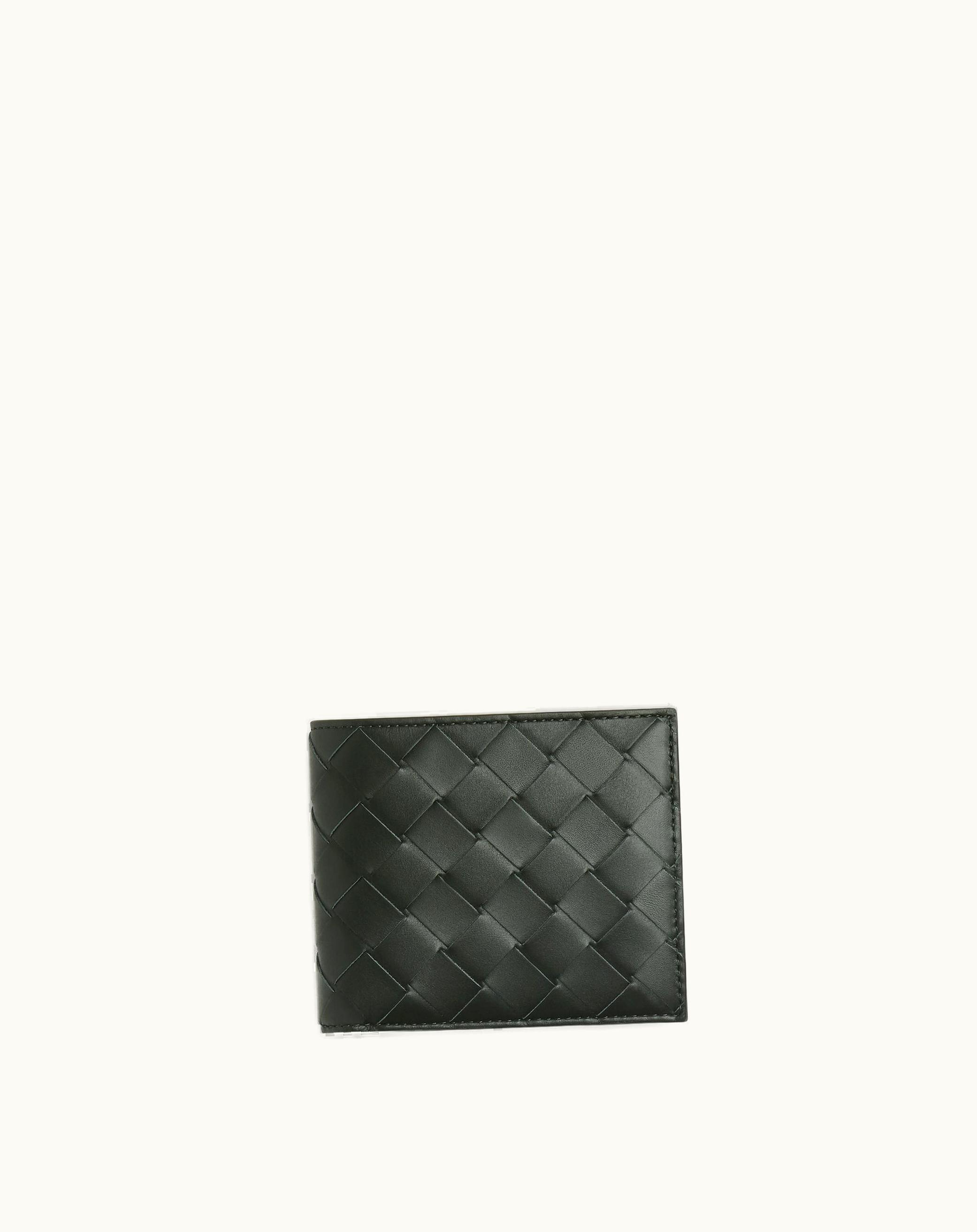 Bottega Veneta Bottega Veneta Men's Intrecciato Bi-Fold Wallet With Coin Purse In Dark Green / Travertine