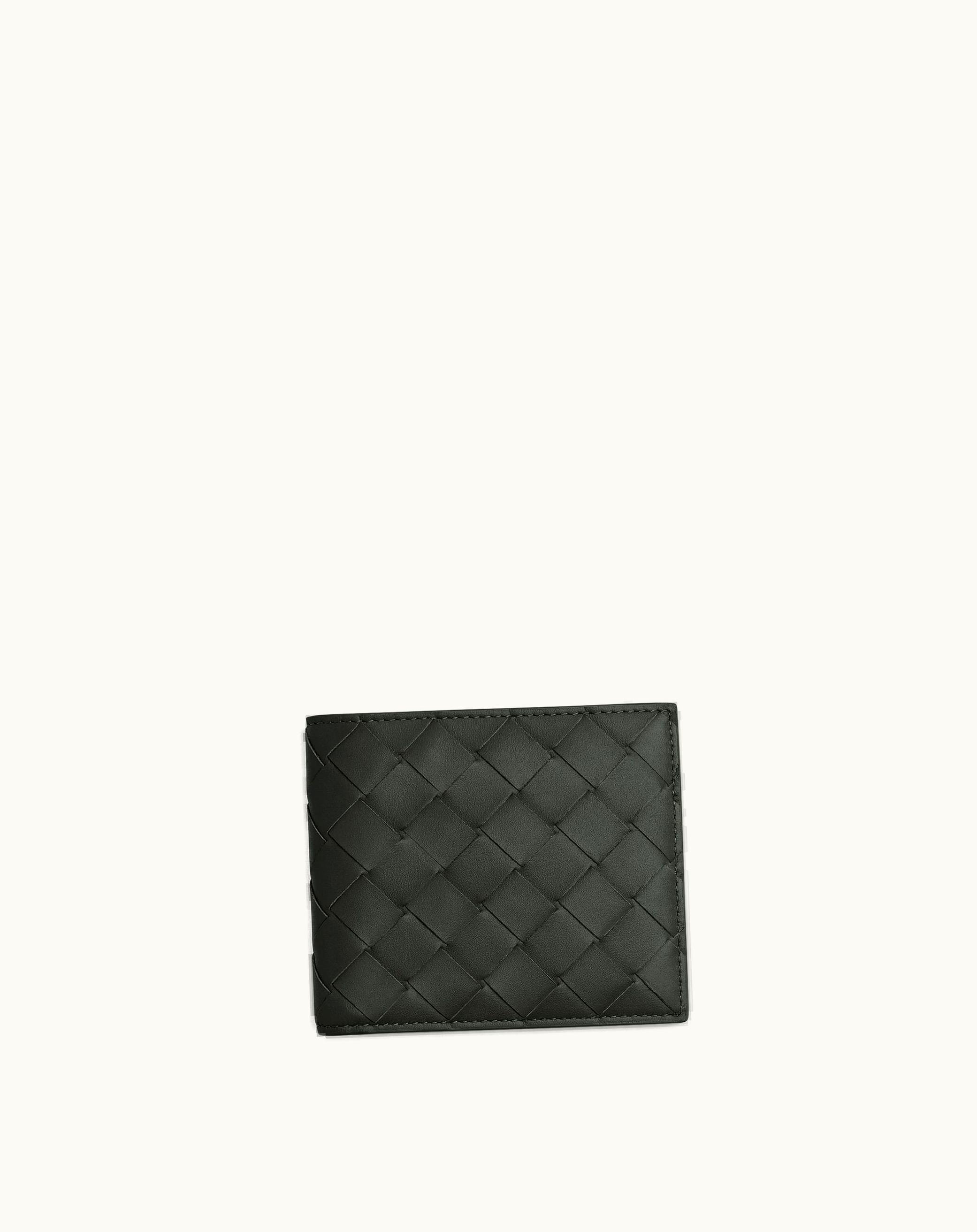 Bottega Veneta Bottega Veneta Men's Intrecciato Bi-Fold Wallet In Dark Green / Travertine