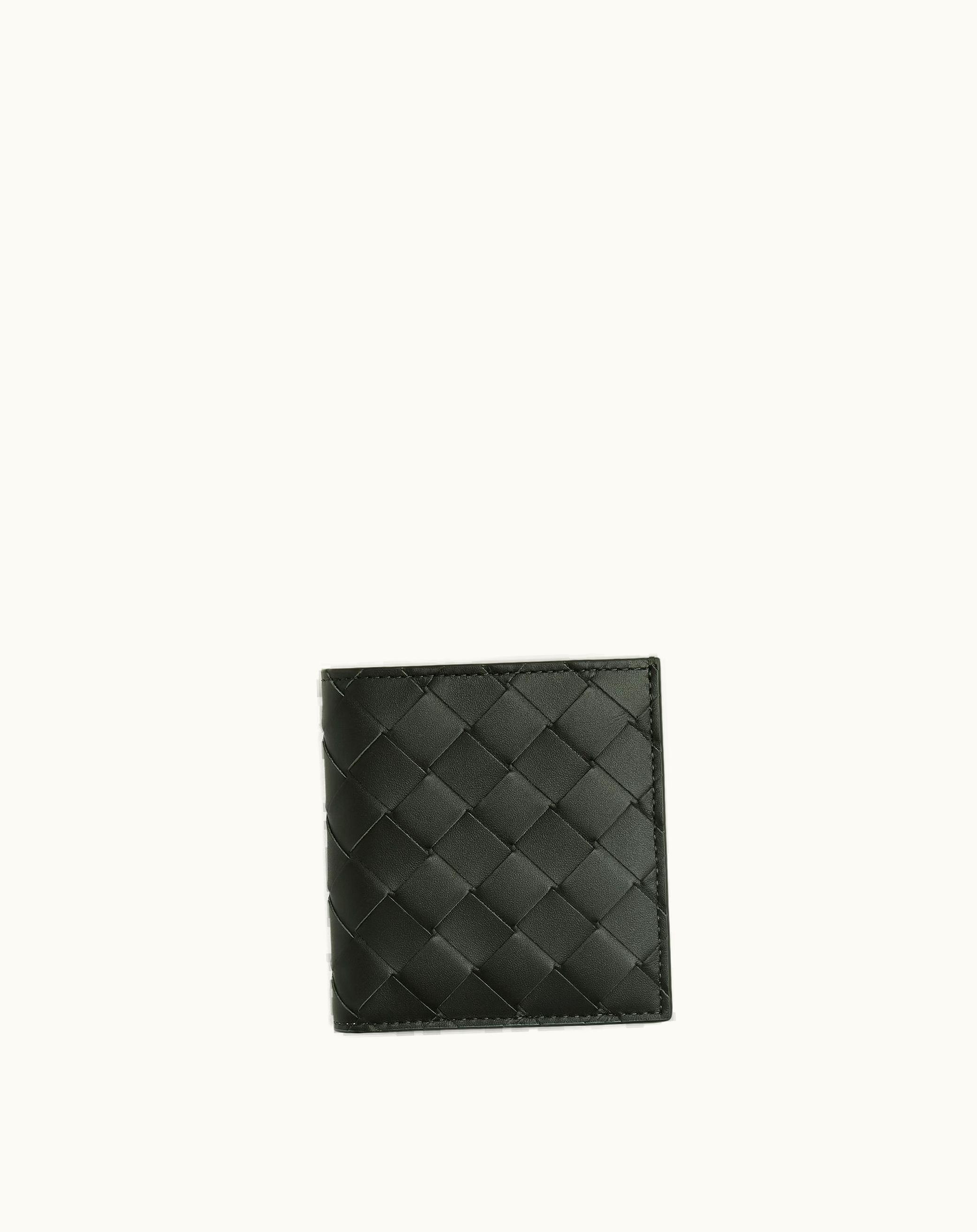 Bottega Veneta Bottega Veneta Men's Intrecciato Slim Bi-Fold Wallet In Dark Green / Travertine