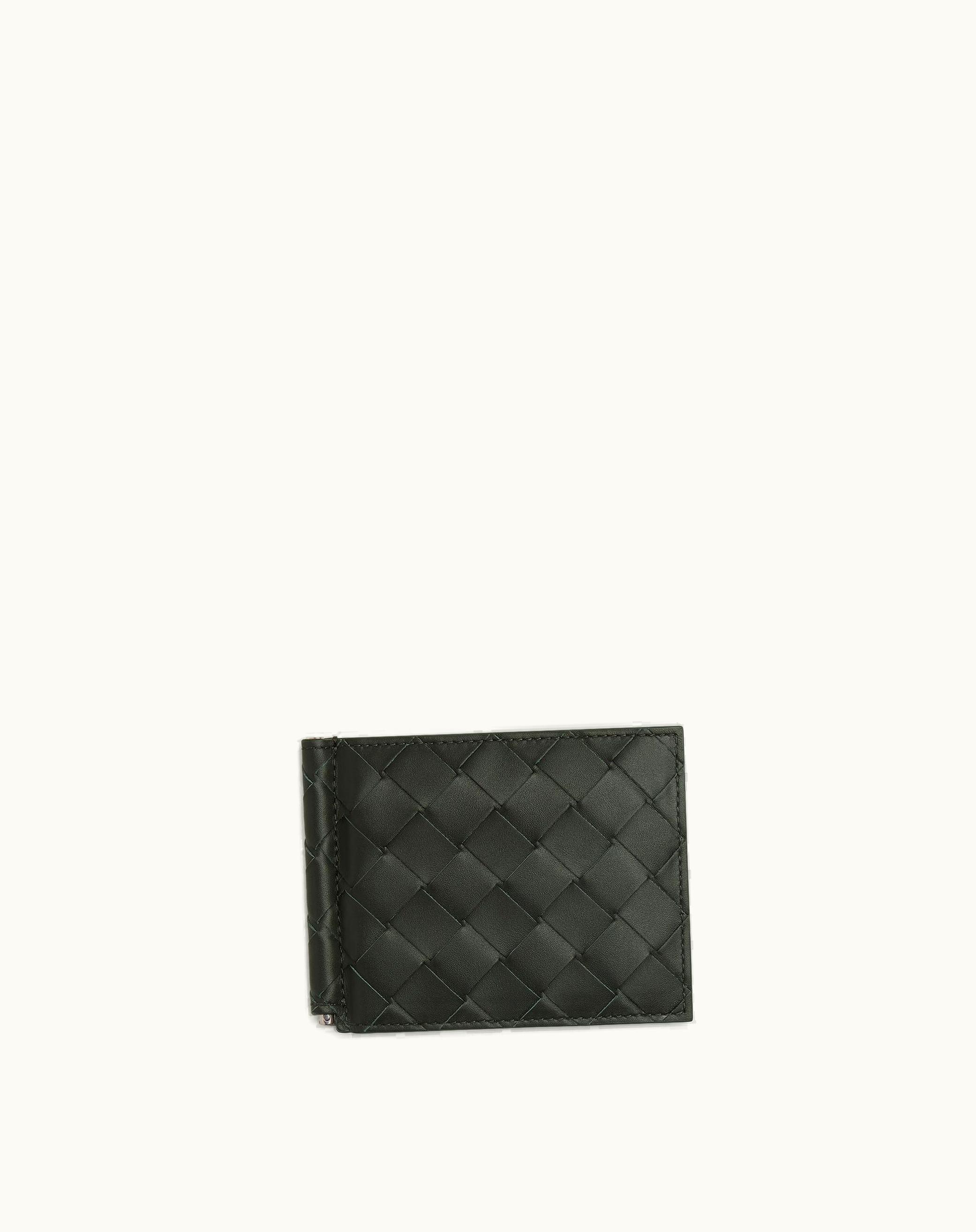 Bottega Veneta Bottega Veneta Men's Intrecciato Bill Clip Wallet In Dark Green / Travertine