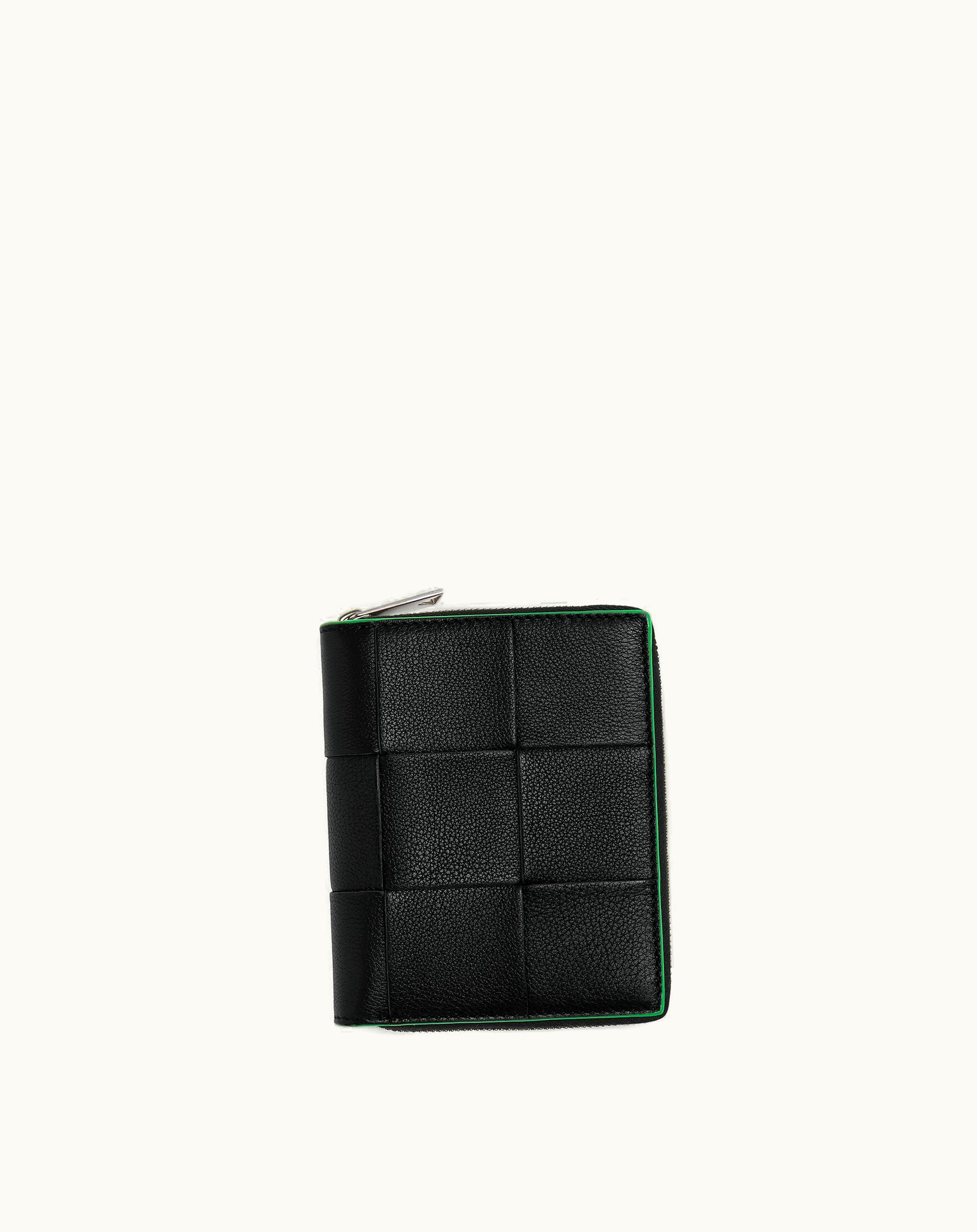 Bottega Veneta Bottega Veneta Men's Cassette Zip Around Wallet In Black / Parakeet Black  /  parakeet