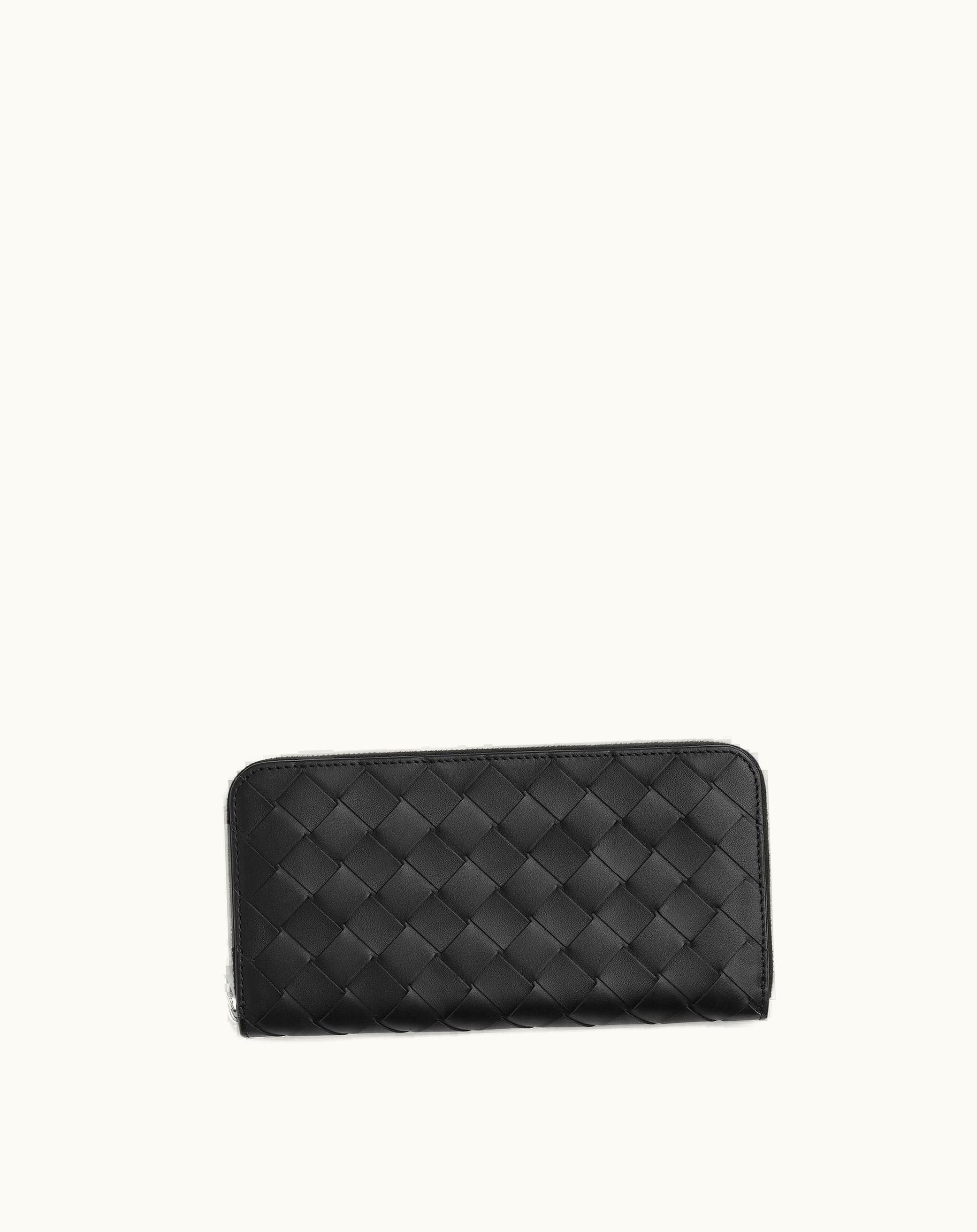 Bottega Veneta Bottega Veneta Men's Intrecciato Zip Around Wallet In Black / Redstone