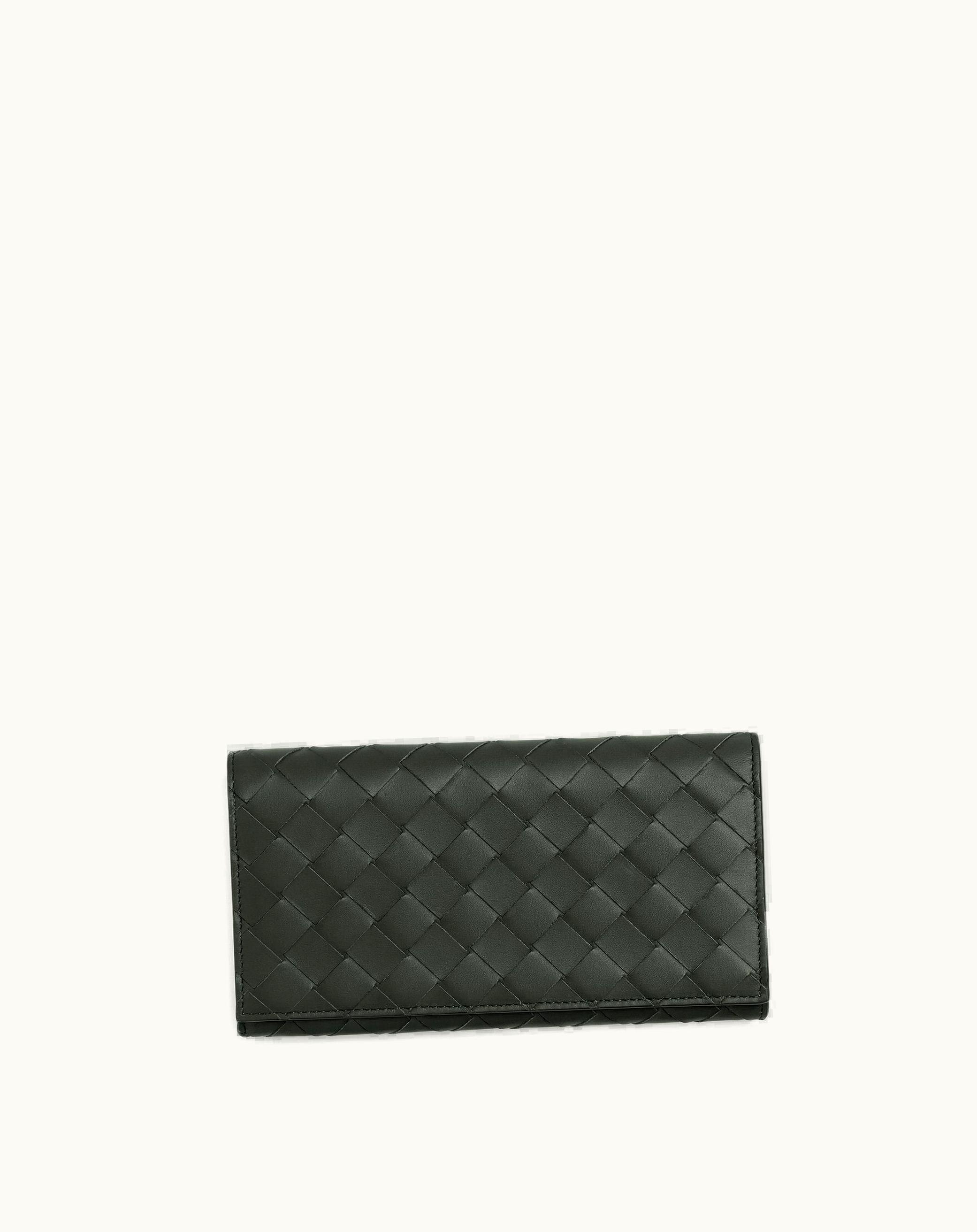 Bottega Veneta Bottega Veneta Men's Intrecciato Long Wallet With Coin Purse In Dark Green / Travertine