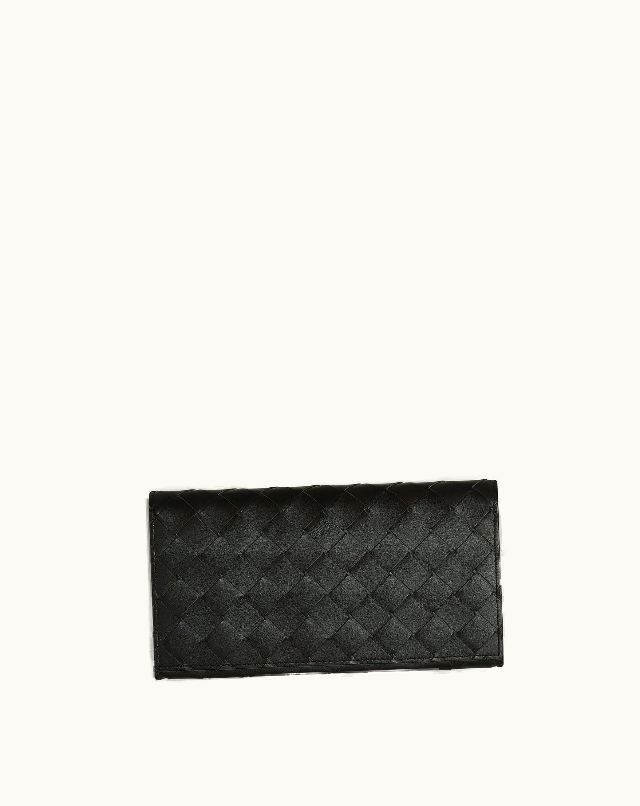 Bottega Veneta Bottega Veneta Men's Intrecciato Long Wallet With Coin Purse In Black Grass