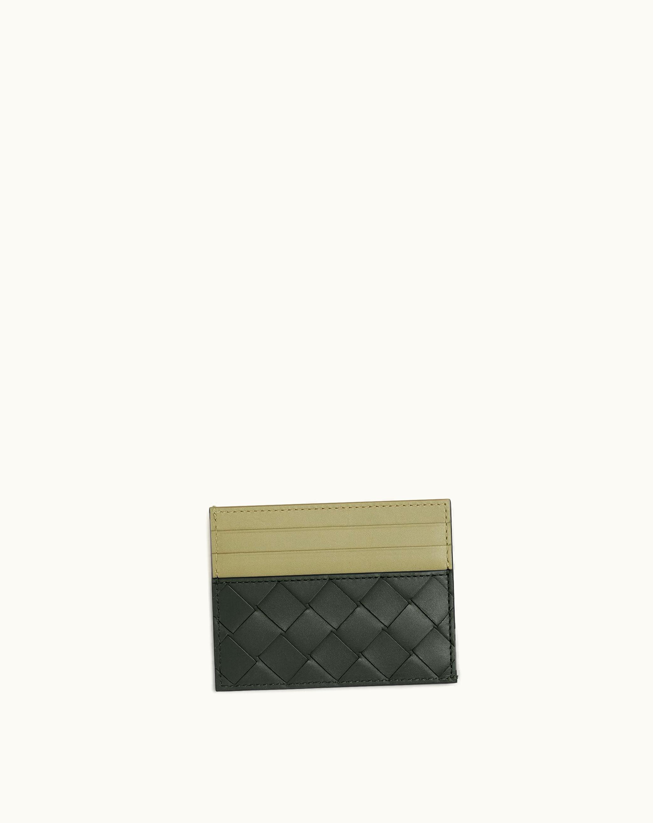 Bottega Veneta Bottega Veneta Men's Intrecciato Credit Card Case In Dark Green / Travertine