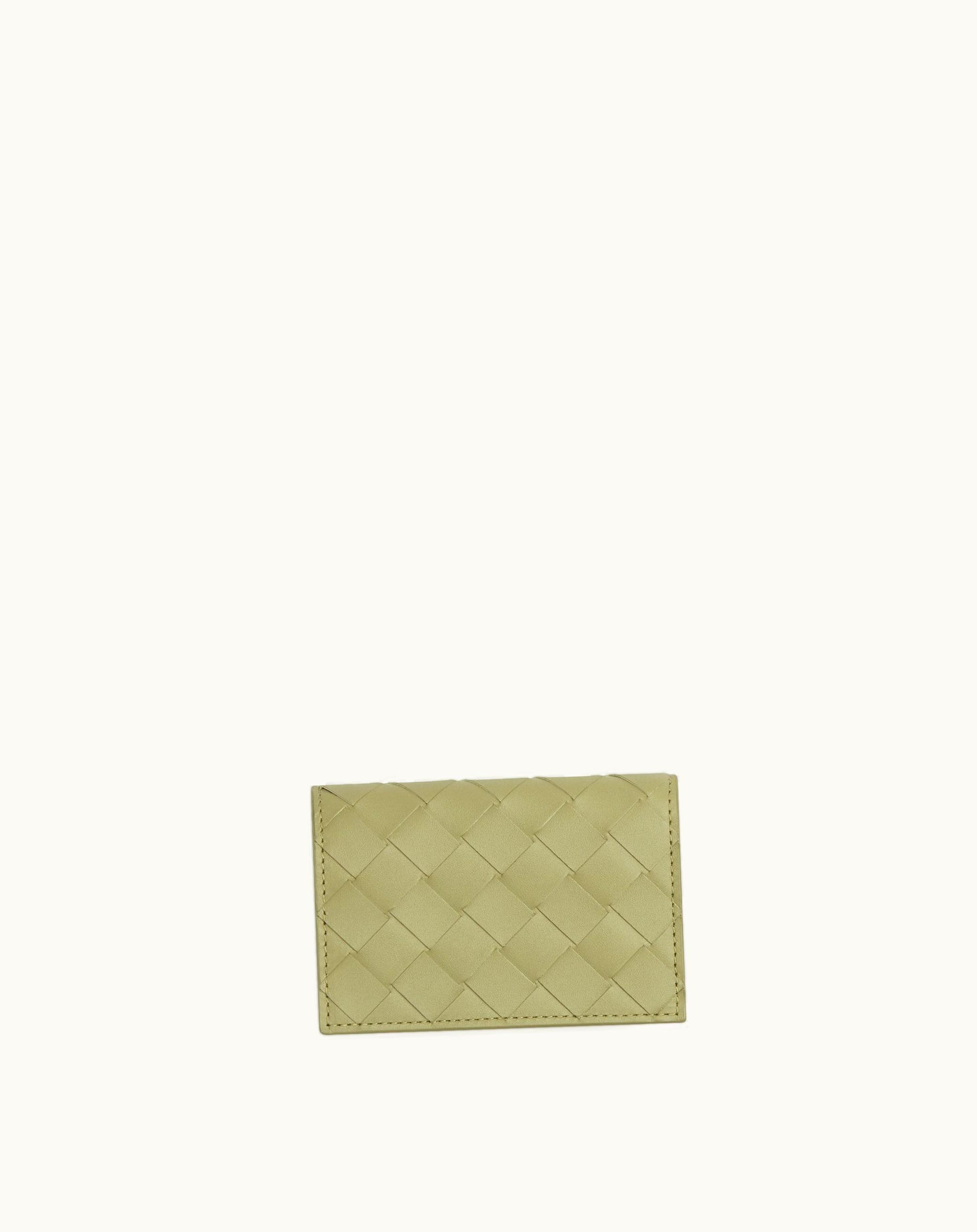 Bottega Veneta Bottega Veneta Men's Intrecciato Business Card Case In Travertine / Parakeet