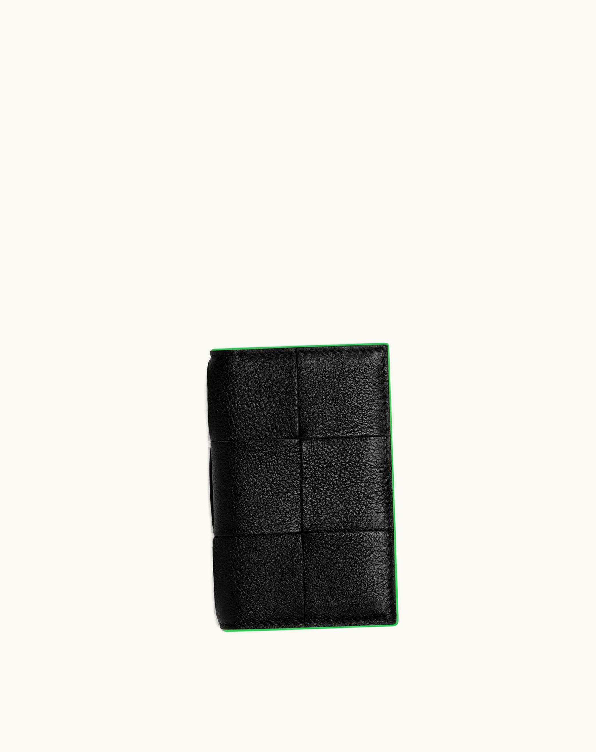 Bottega Veneta Bottega Veneta Men's Cassette Flap Card Case In Black / Parakeet