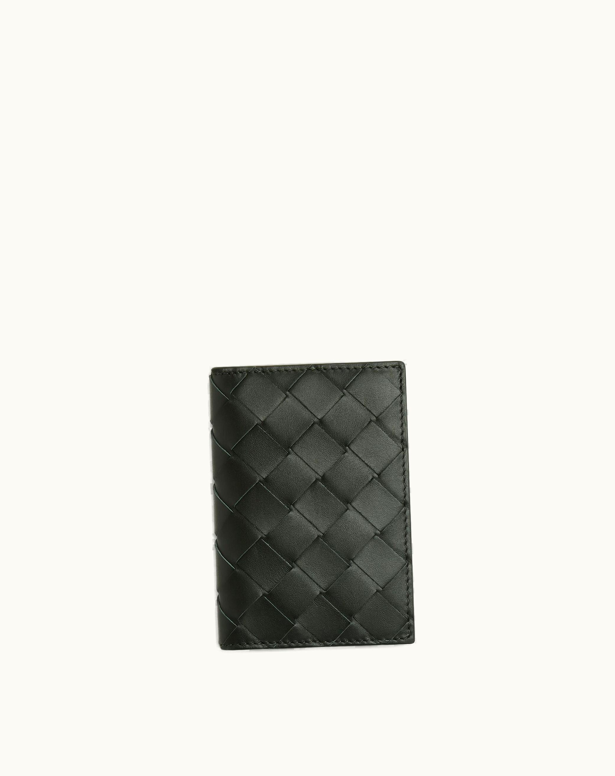 Bottega Veneta Bottega Veneta Men's Intrecciato Flap Card Case In Dark Green / Travertine