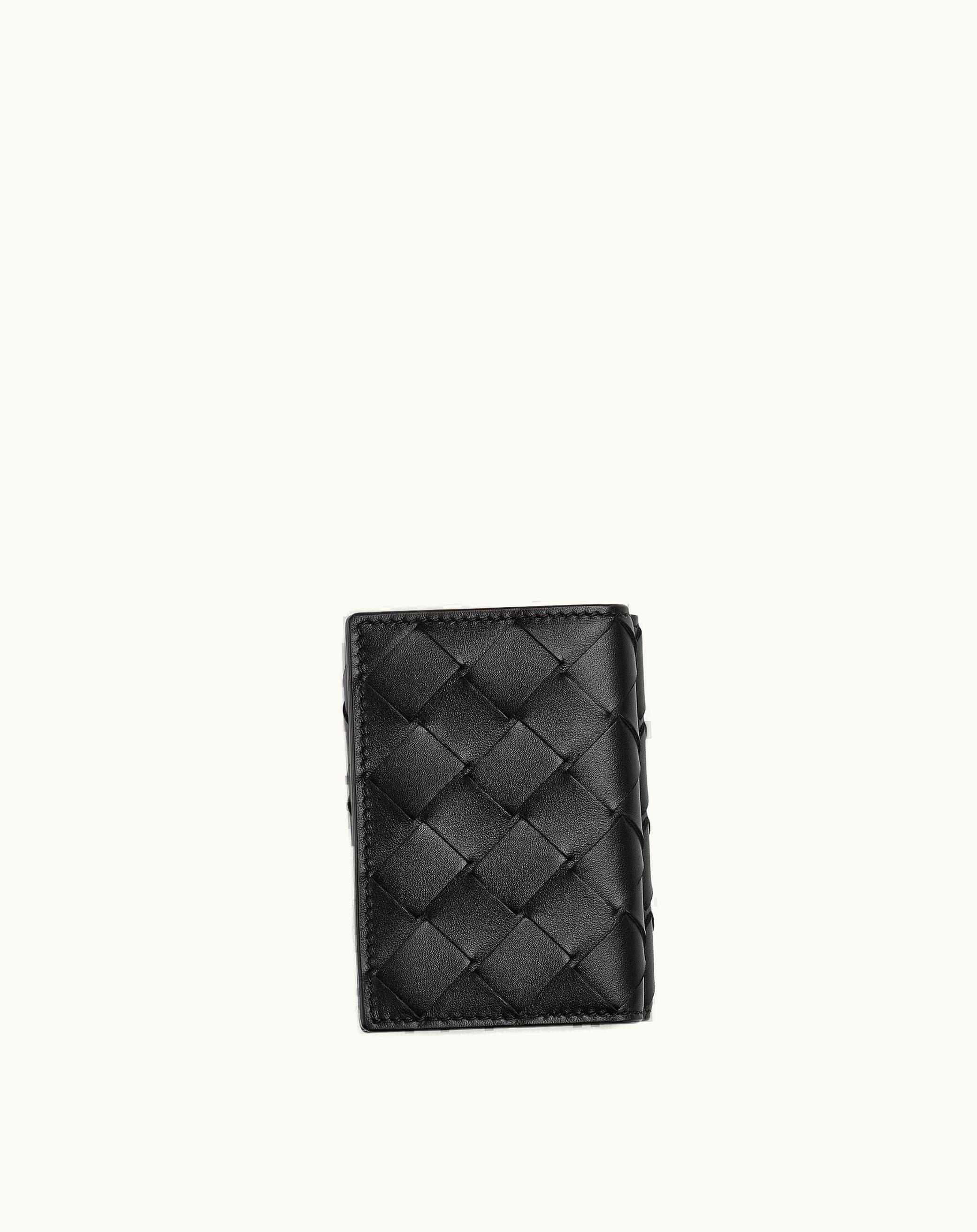 Bottega Veneta Bottega Veneta Men's Intrecciato Tiny Tri-Fold Wallet In Black Grass