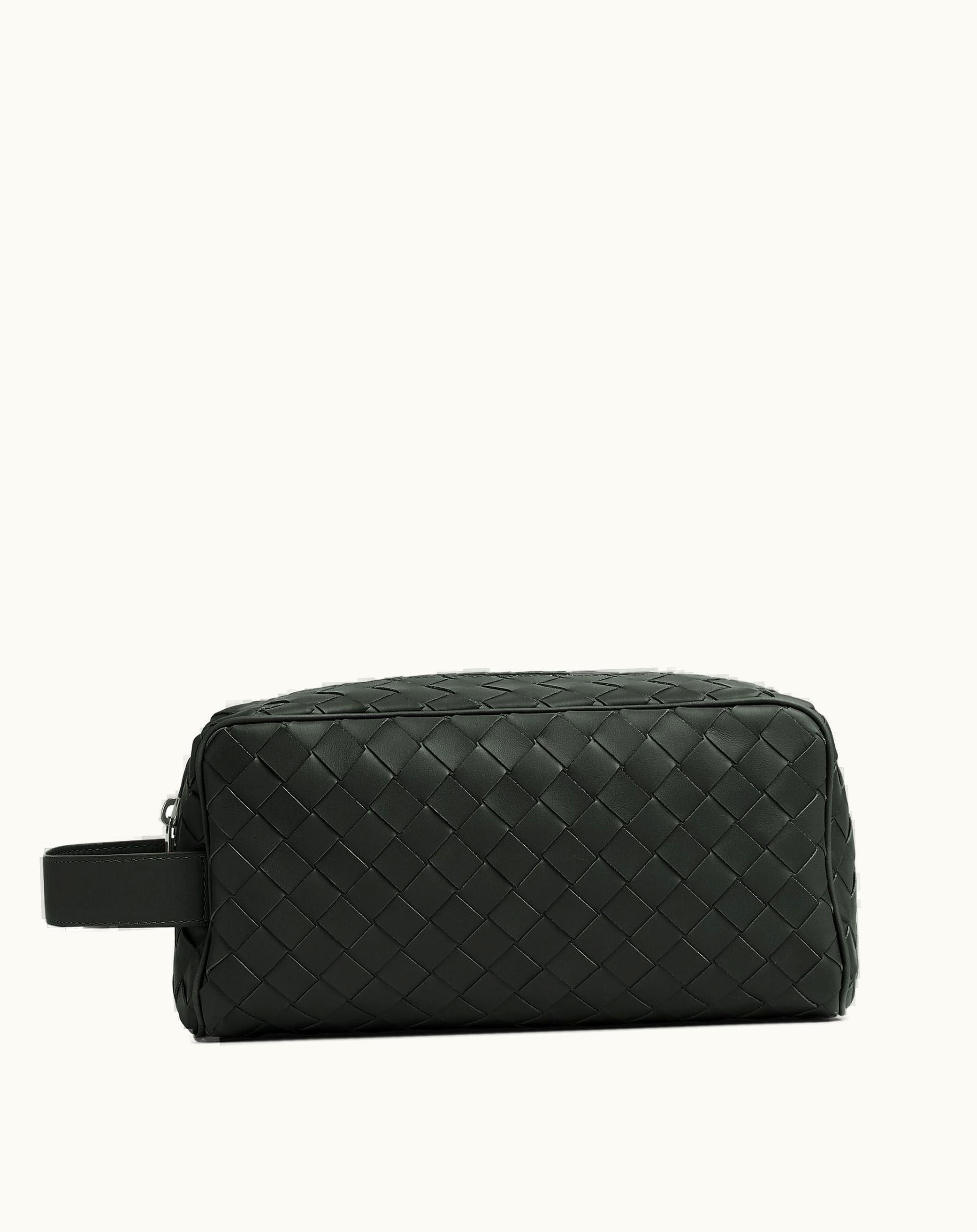 Bottega Veneta Bottega Veneta Men's Intrecciato Travel Pouch In Dark Green / Travertine