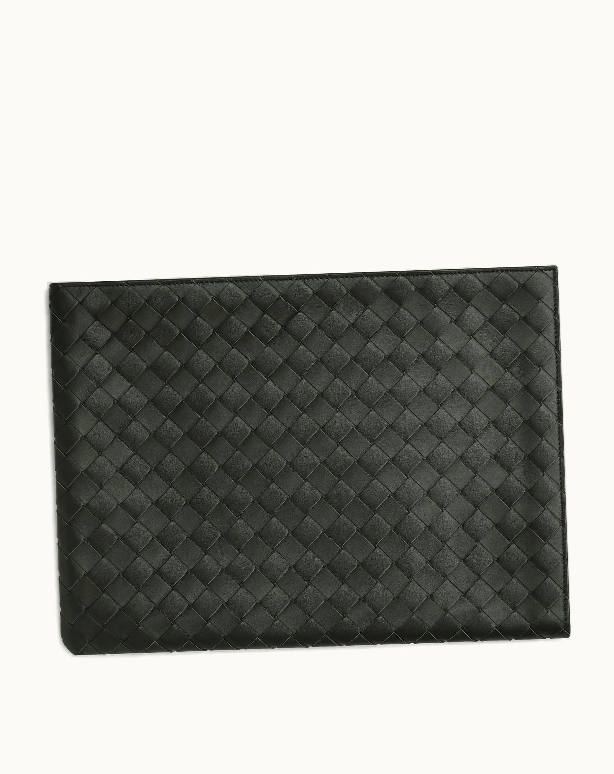 Bottega Veneta Bottega Veneta Men's Intrecciato Half Zip Pouch In Dark Green / Mud