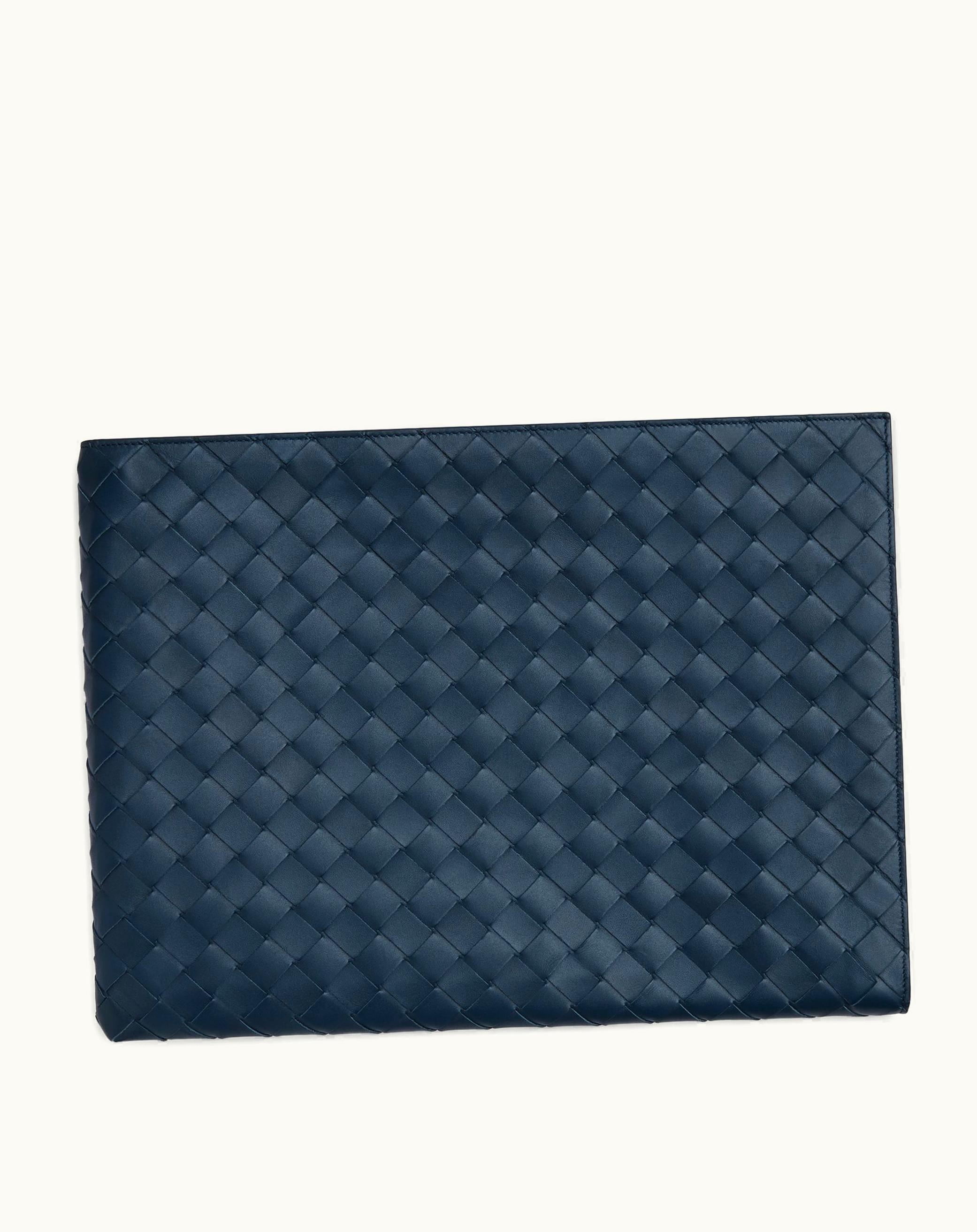 Bottega Veneta Bottega Veneta Men's Intrecciato Half Zip Pouch In Deep Blue