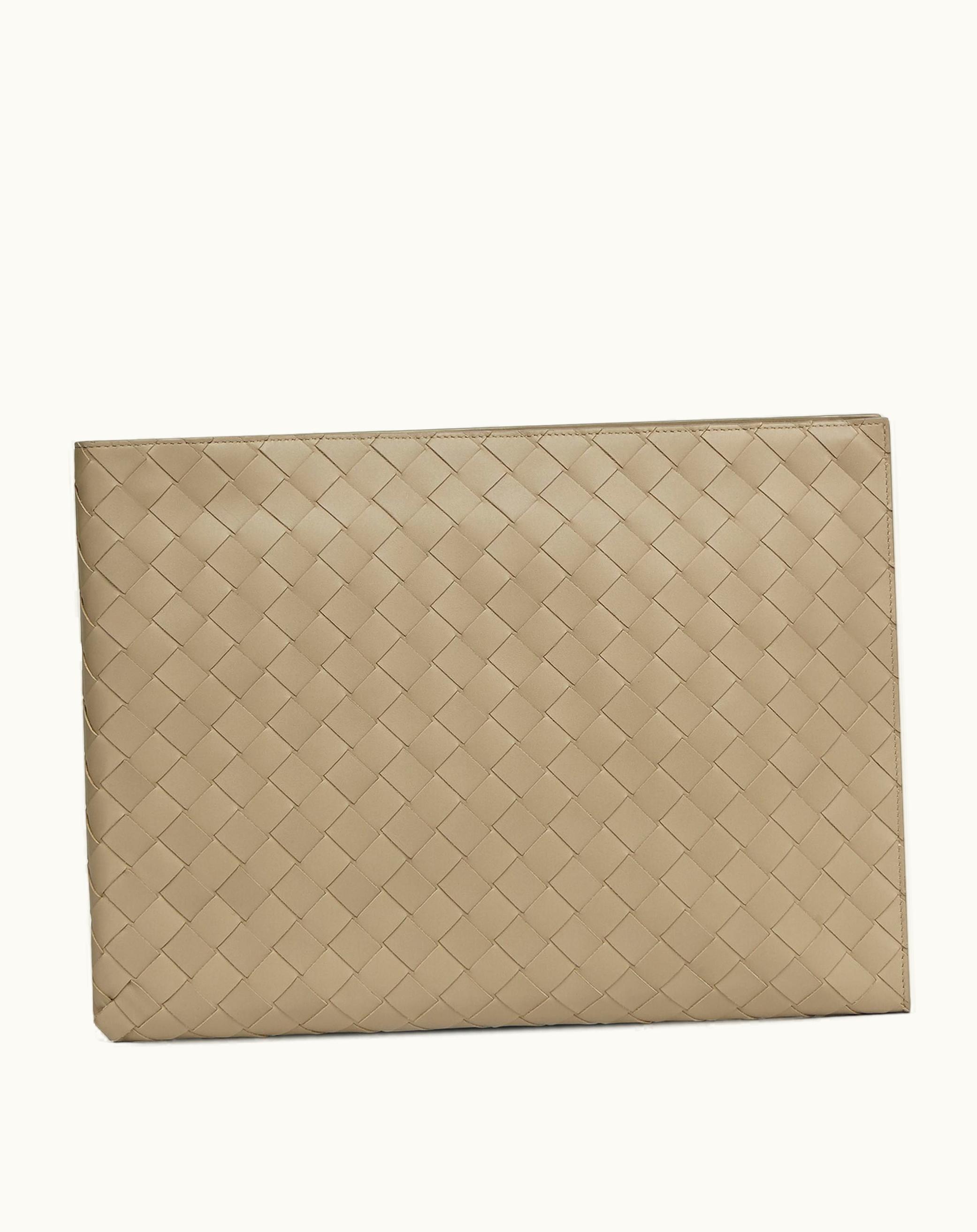 Bottega Veneta Bottega Veneta Men's Intrecciato Half Zip Pouch In Taupe