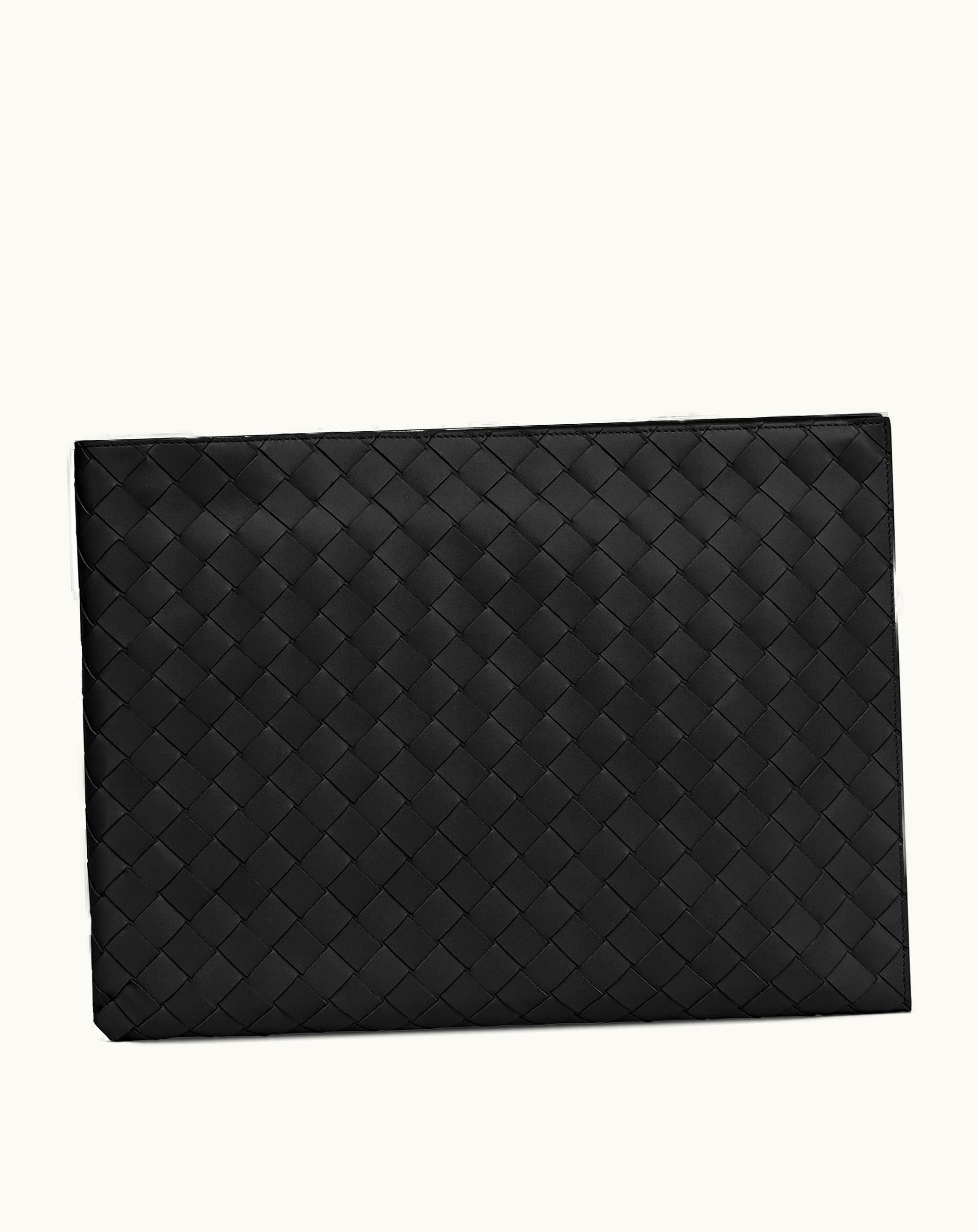 Bottega Veneta Bottega Veneta Men's Intrecciato Half Zip Pouch In Black