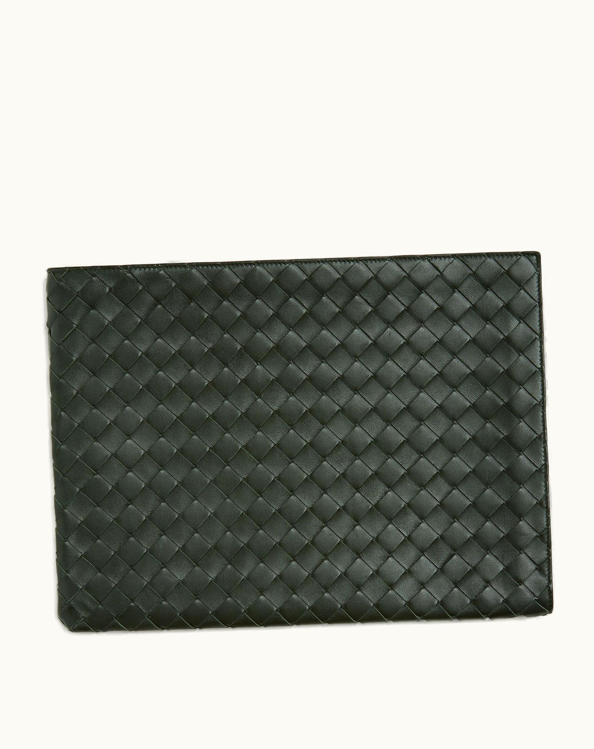 Bottega Veneta Bottega Veneta Men's Intrecciato Half Zip Pouch In Dark Green