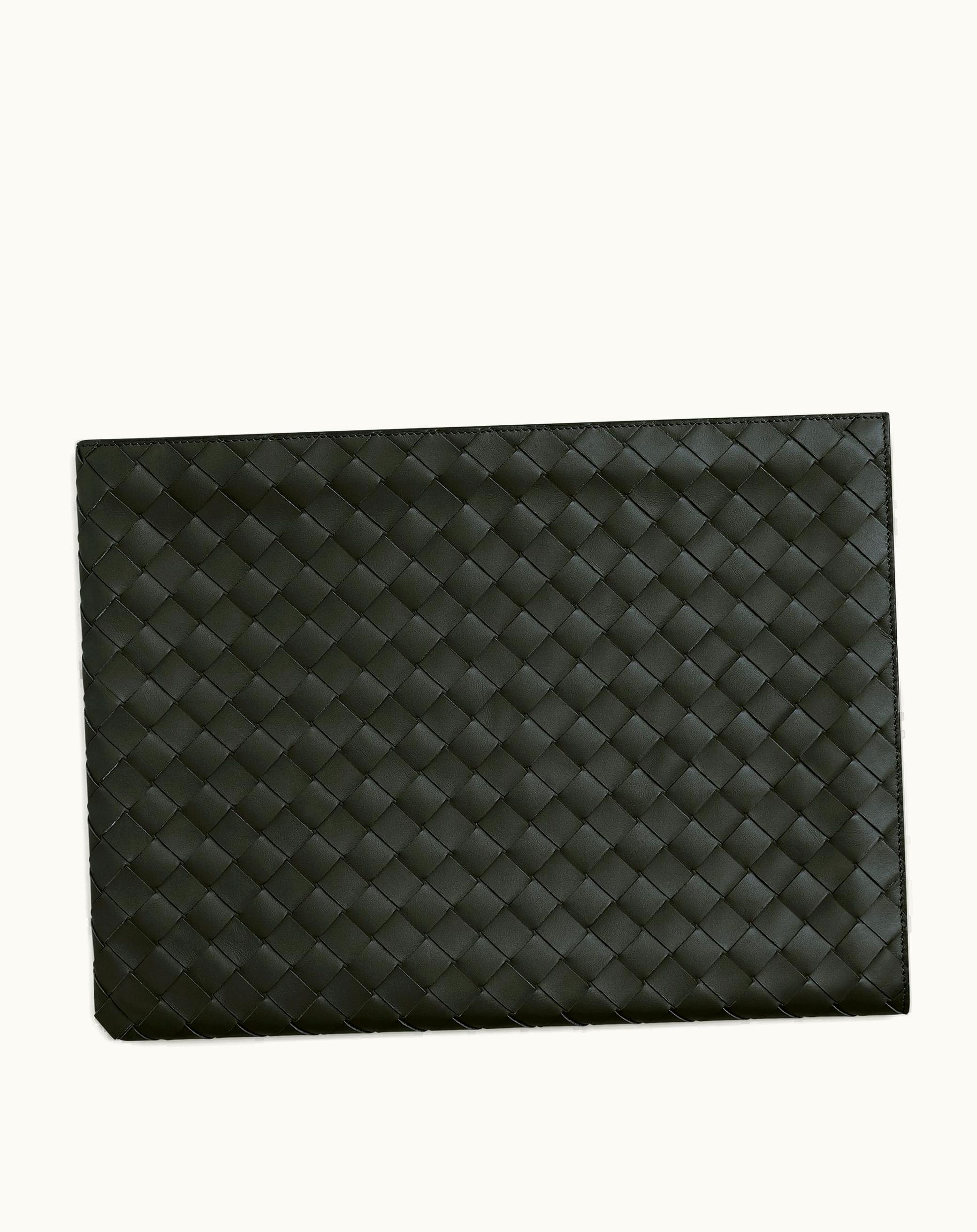 Bottega Veneta Bottega Veneta Men's Intrecciato Half Zip Pouch In Dark Green / Travertine