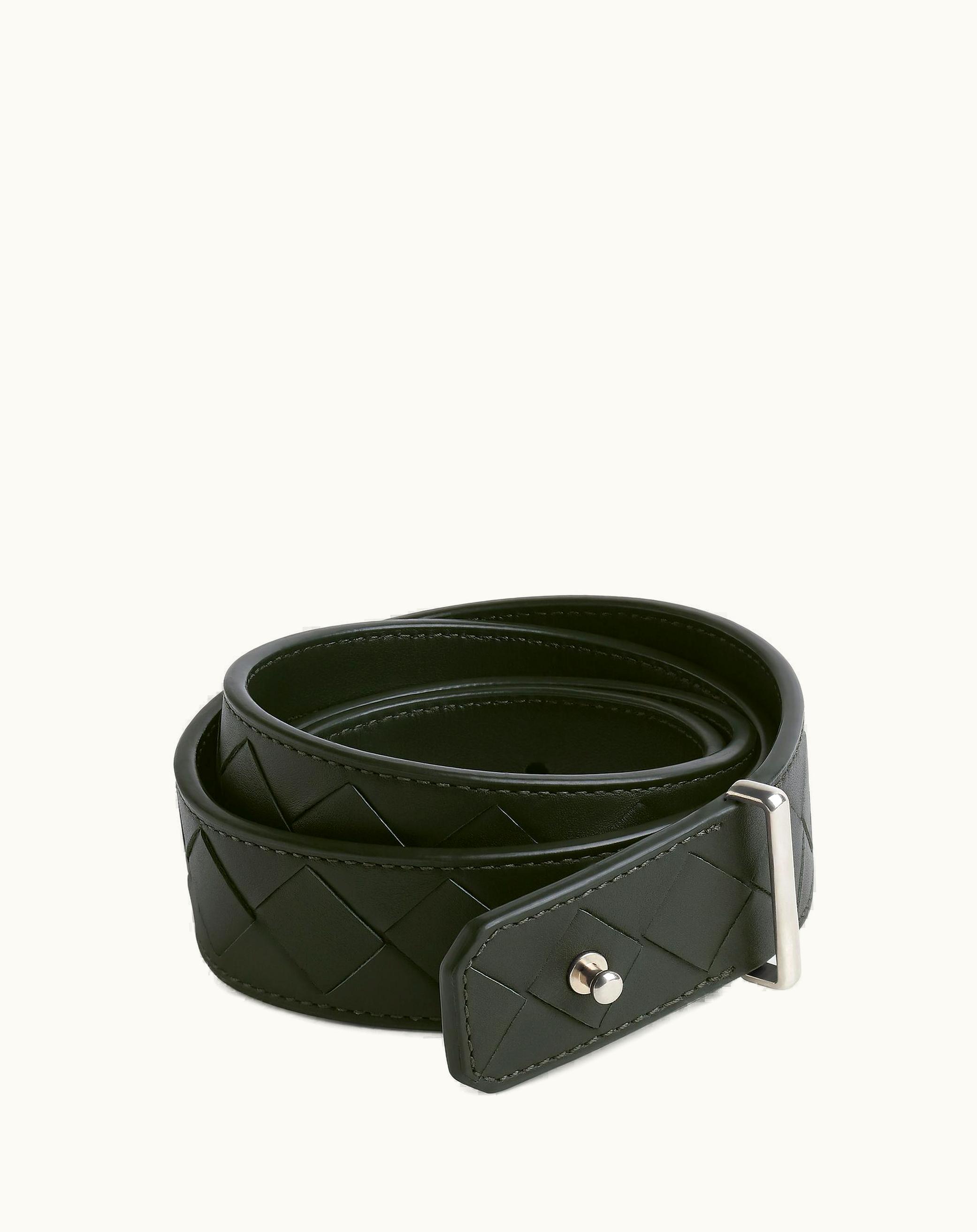 Bottega Veneta Bottega Veneta Men's Intrecciato Pin Belt In Dark Green