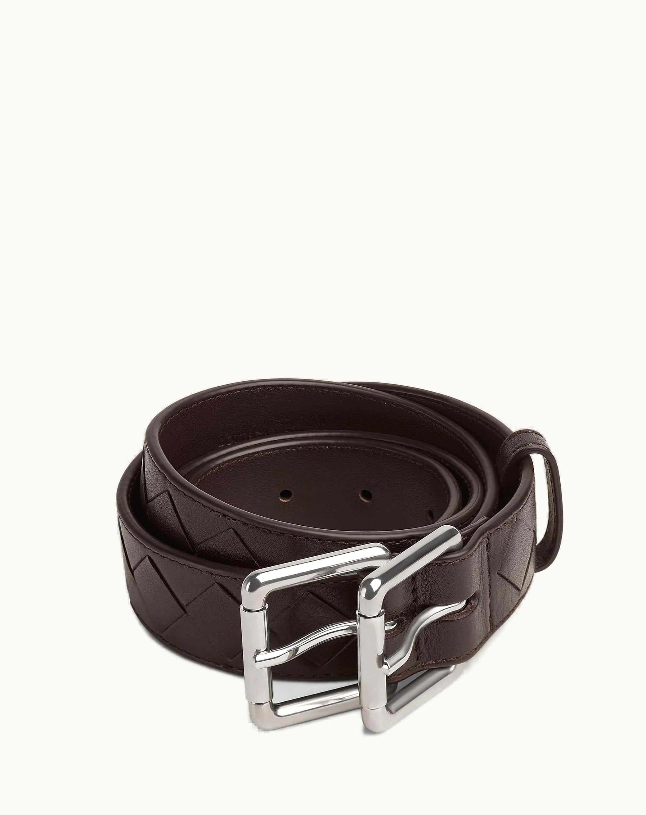 Bottega Veneta Bottega Veneta Men's Intrecciato Double Buckle Belt In Fondant