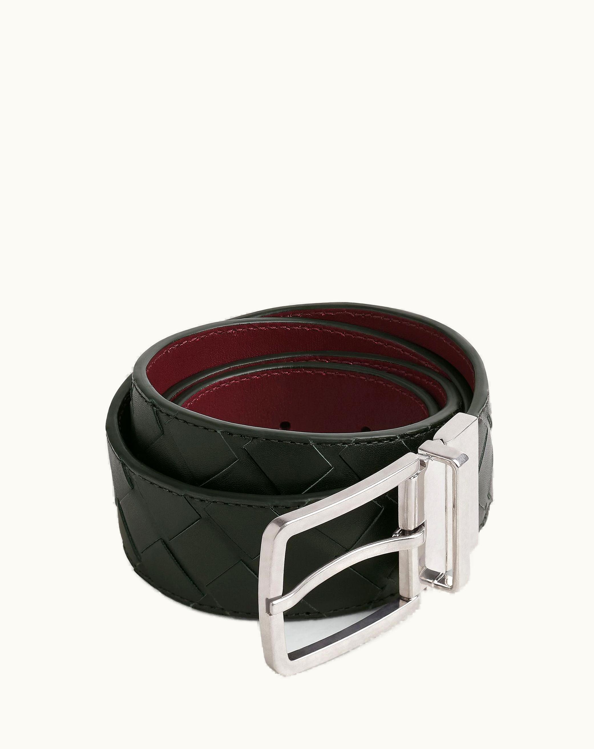 Bottega Veneta Bottega Veneta Men's Intrecciato Reversible Belt In Dark Green / Barolo