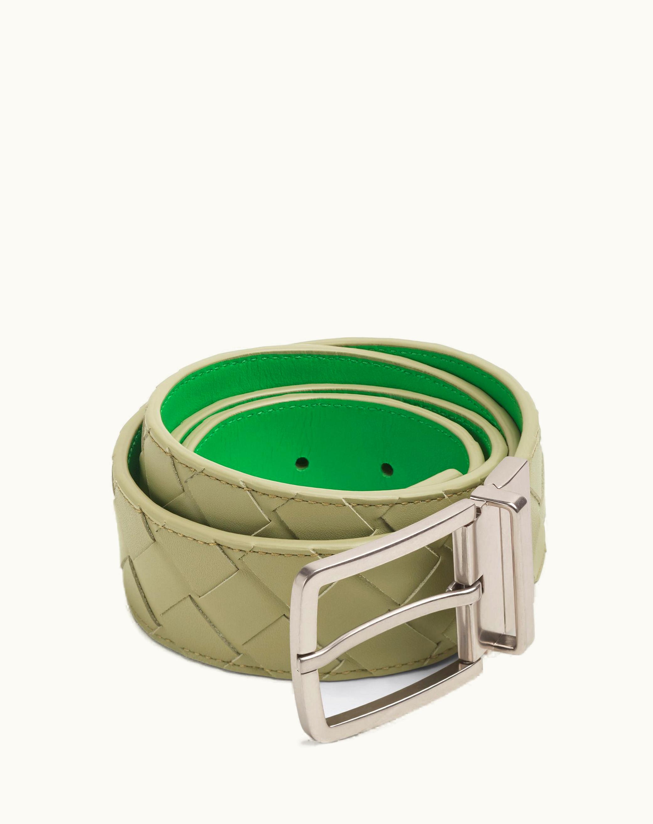Bottega Veneta Bottega Veneta Men's Intrecciato Reversible Belt In Travertine / Parakeet