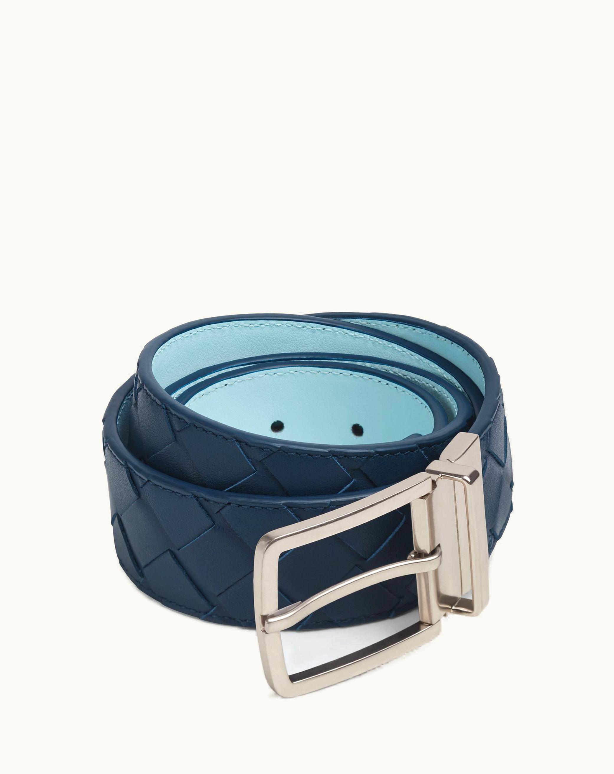 Bottega Veneta Bottega Veneta Men's Intrecciato Reversible Belt In Deep Blue / Pale Blue