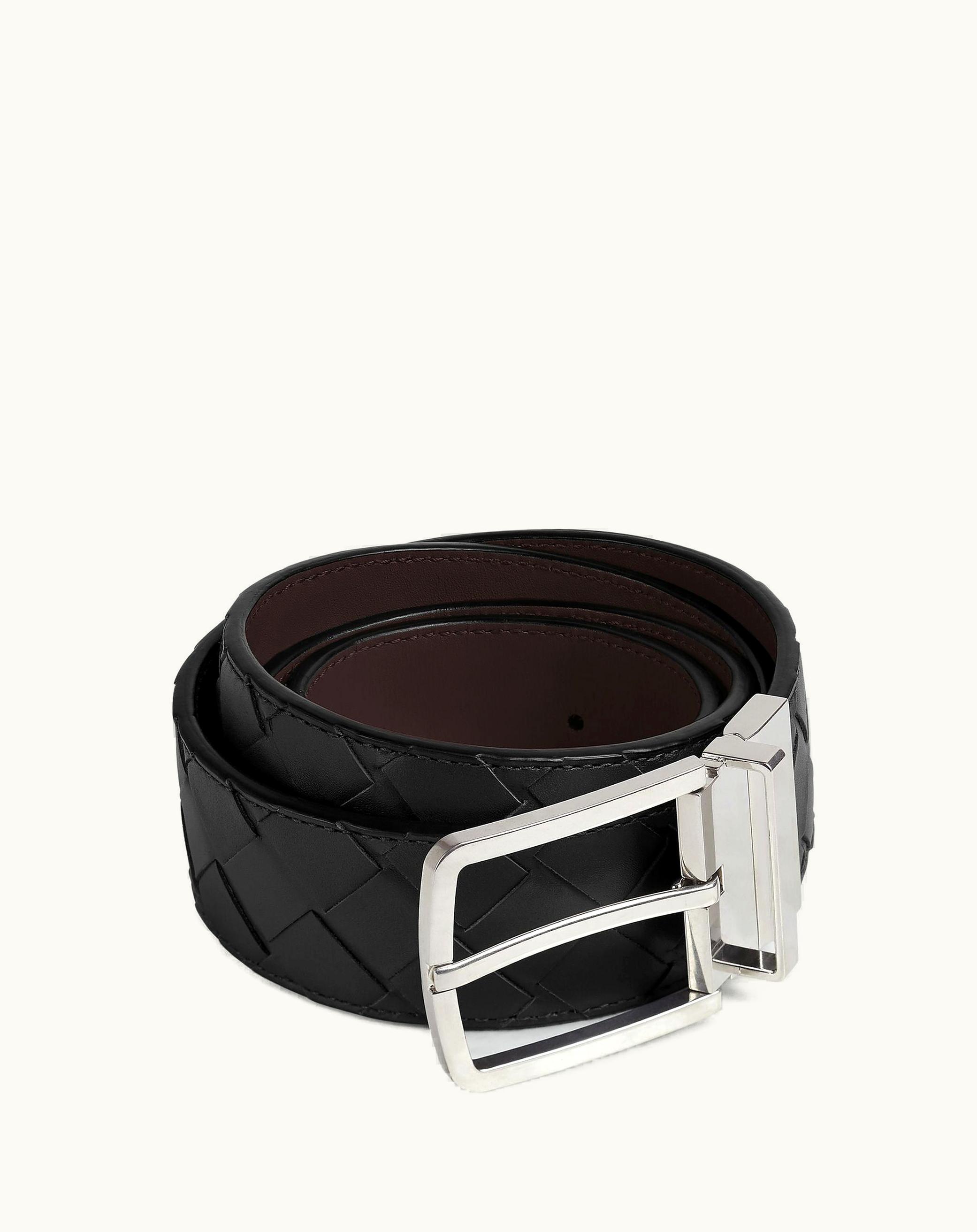 Bottega Veneta Bottega Veneta Men's Intrecciato Reversible Belt In Black Fondant