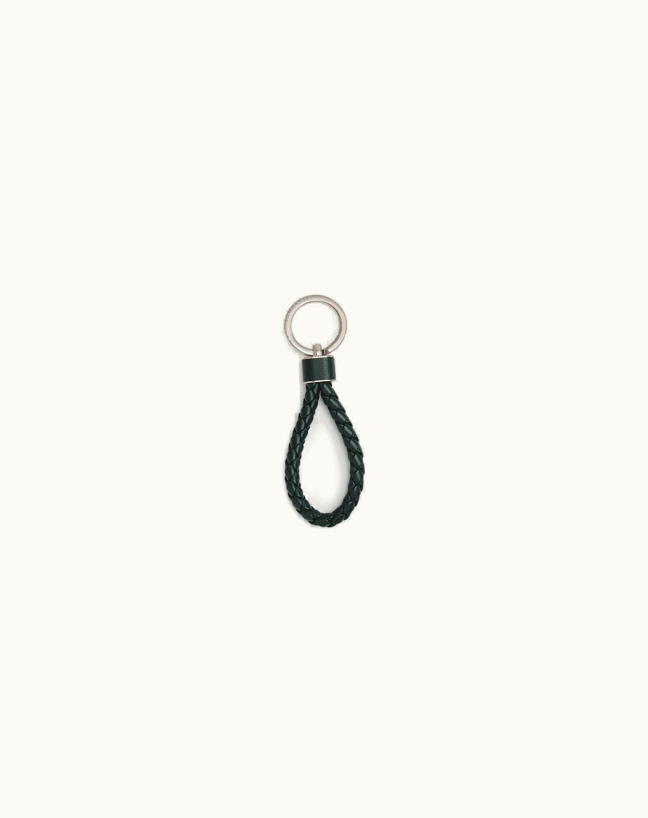 Bottega Veneta Men's Intreccio Key Ring In Inkwell