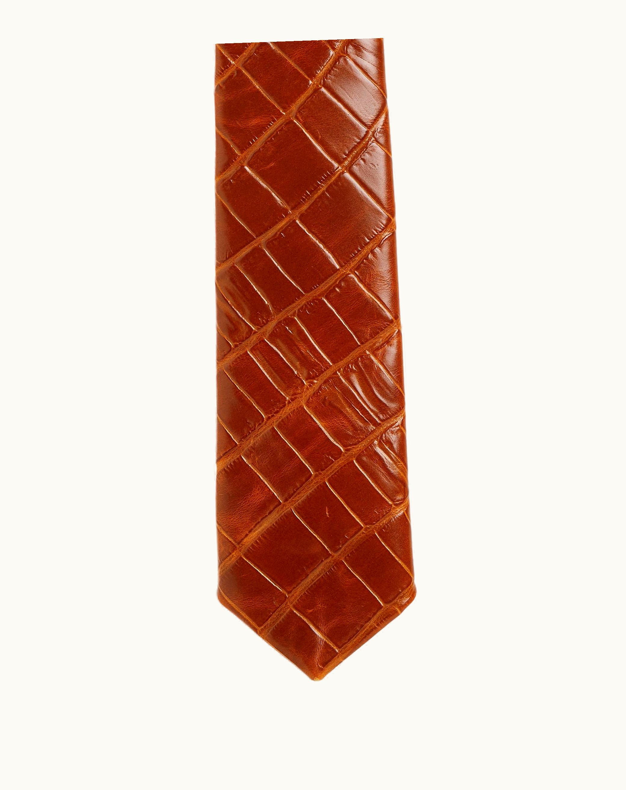 Bottega Veneta Bottega Veneta Men's Embossed Crocodile Leather Tie In Burnt Orange
