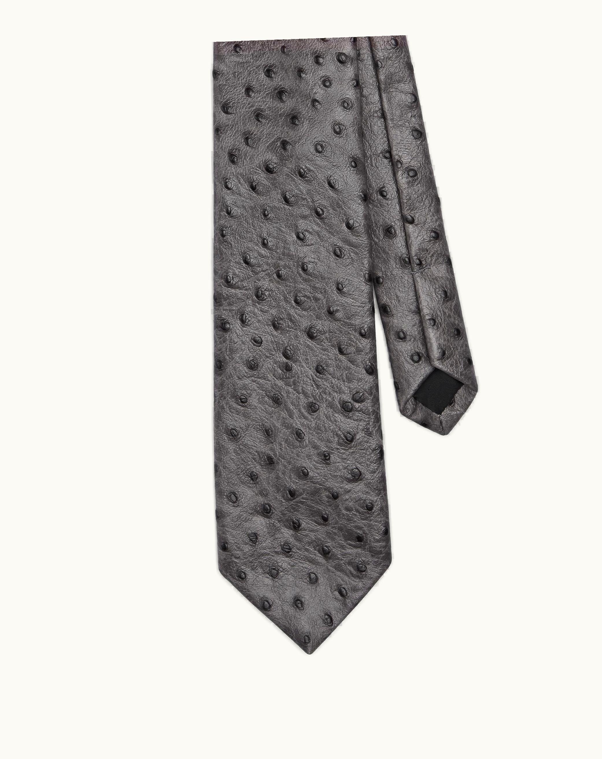 Bottega Veneta Bottega Veneta Men's Ostrich-Effect Leather Tie In Pebble