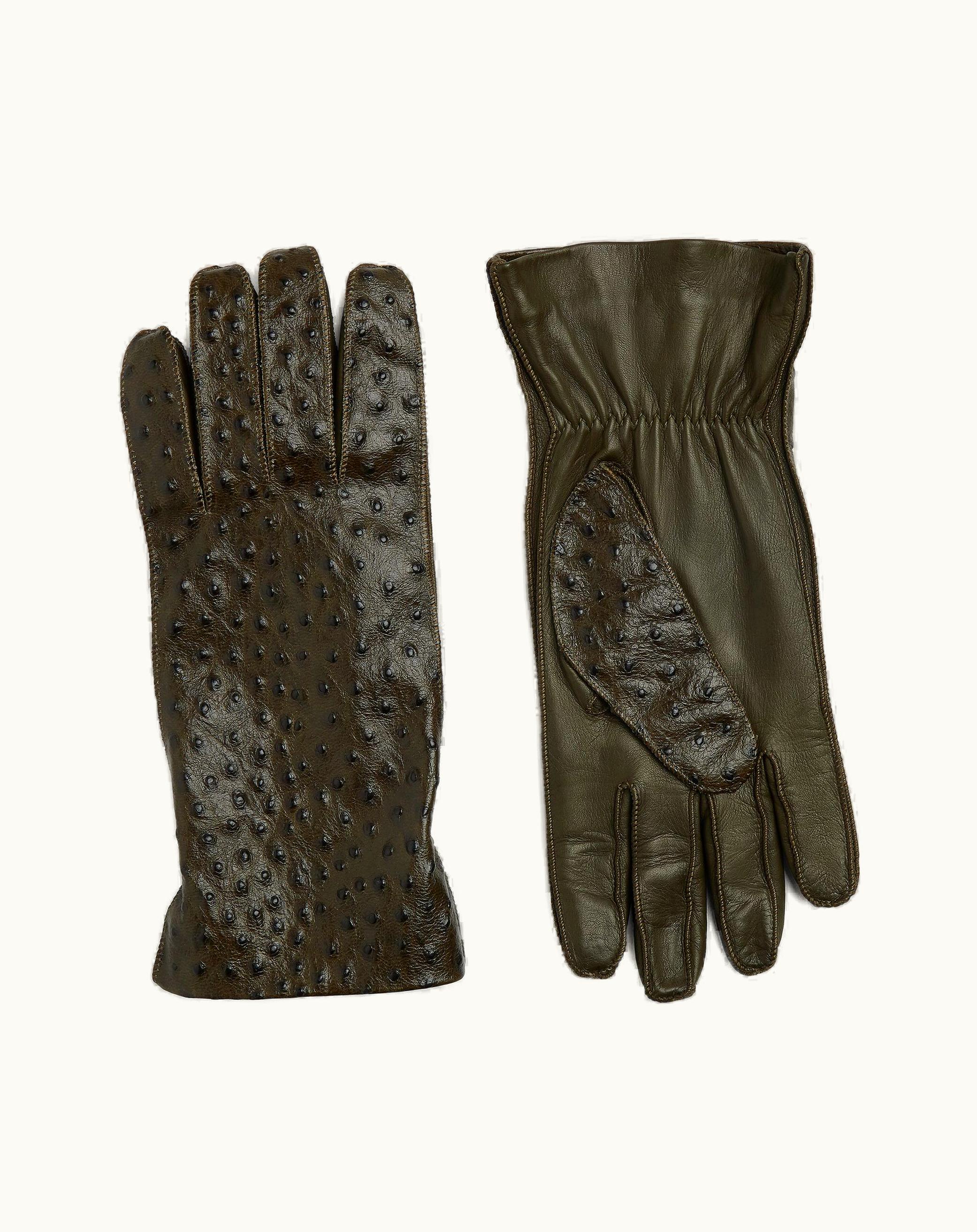 Bottega Veneta Men's Ostrich-Effect Leather Gloves In Seaweed