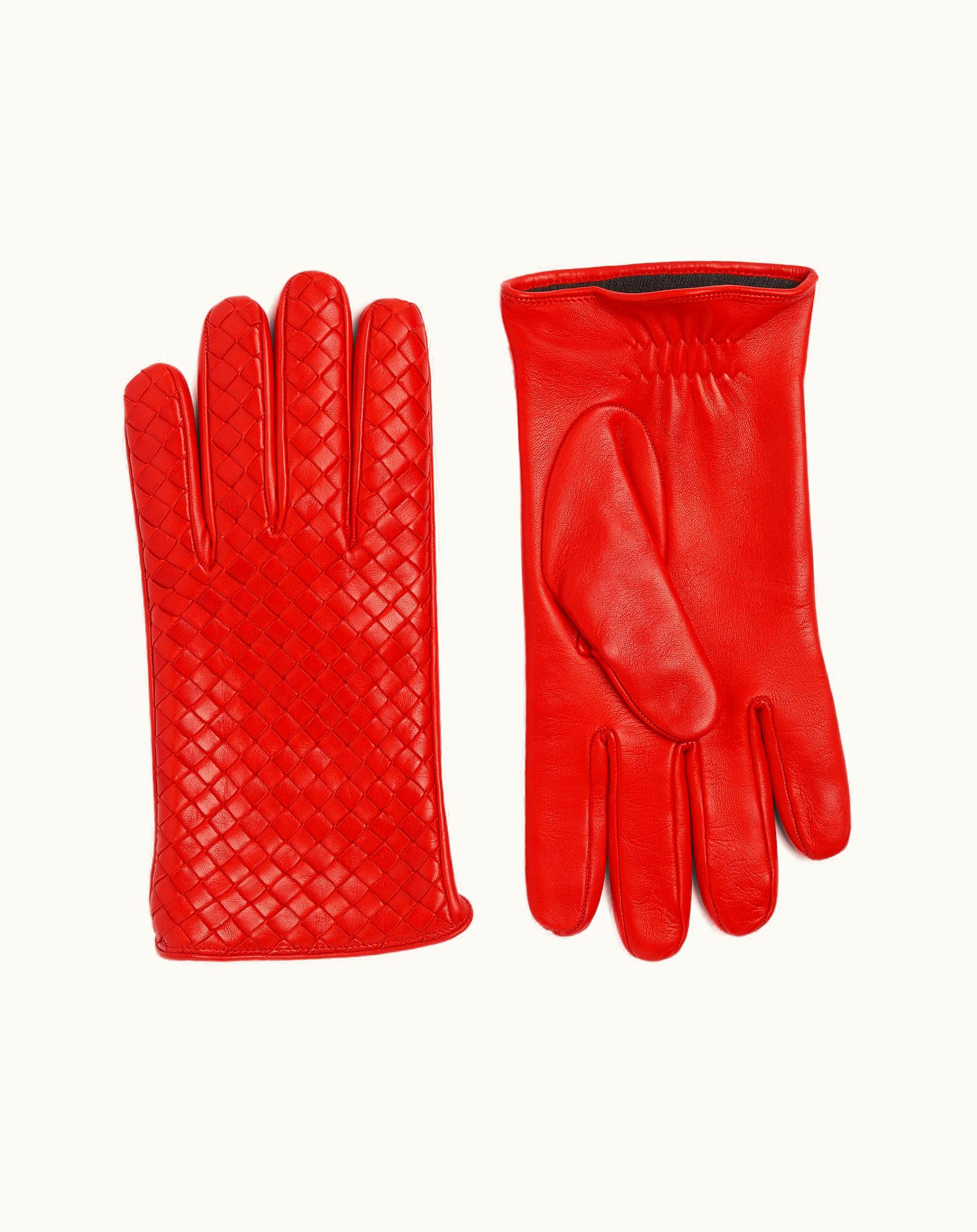 Bottega Veneta Bottega Veneta Men's Leather Intrecciato Gloves In Poppy