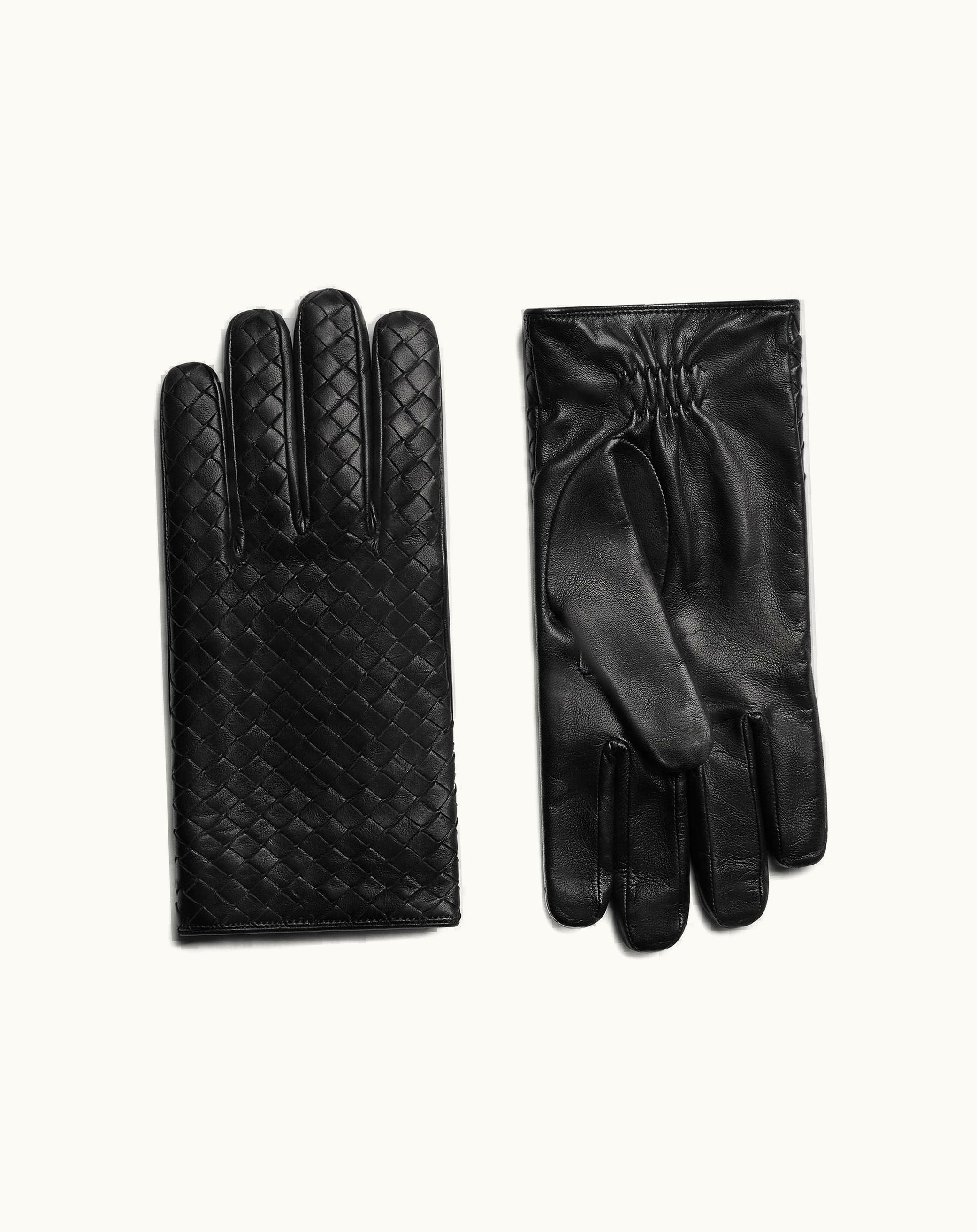 Bottega Veneta Men's Intrecciato Leather Gloves In Black