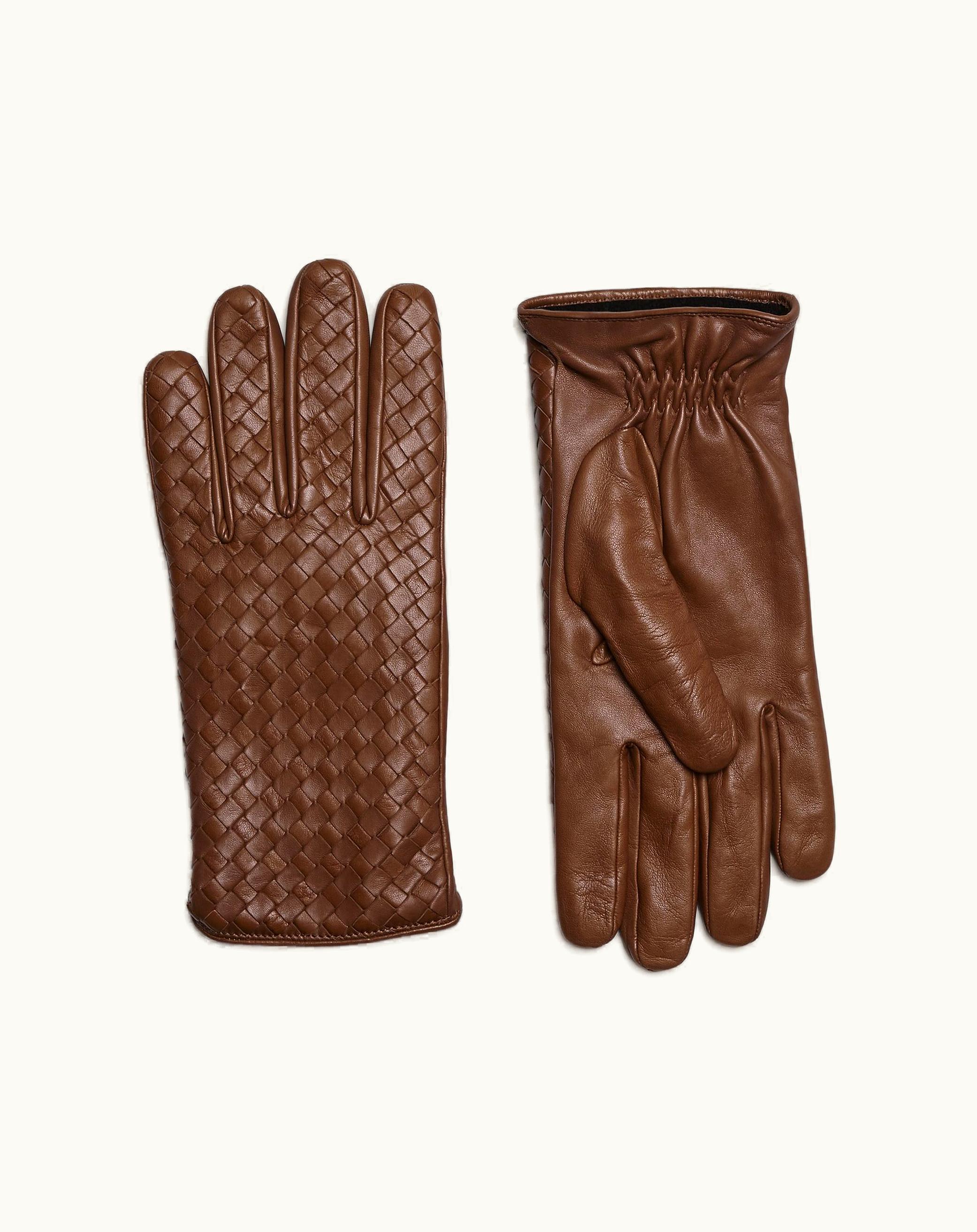 Bottega Veneta Bottega Veneta Men's Intrecciato Leather Gloves In Cognac