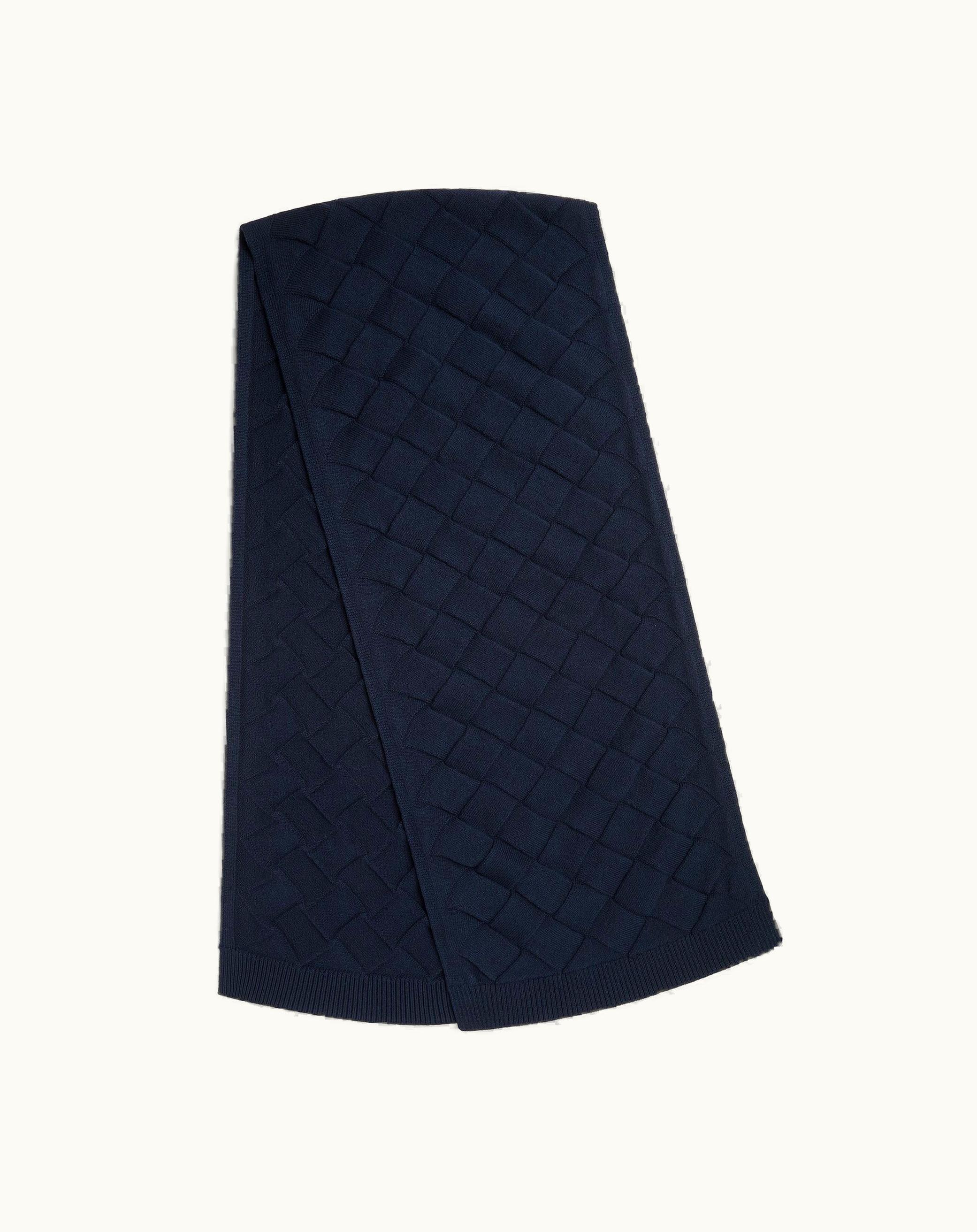 Bottega Veneta Bottega Veneta Men's Intreccio Wool Scarf In Navy