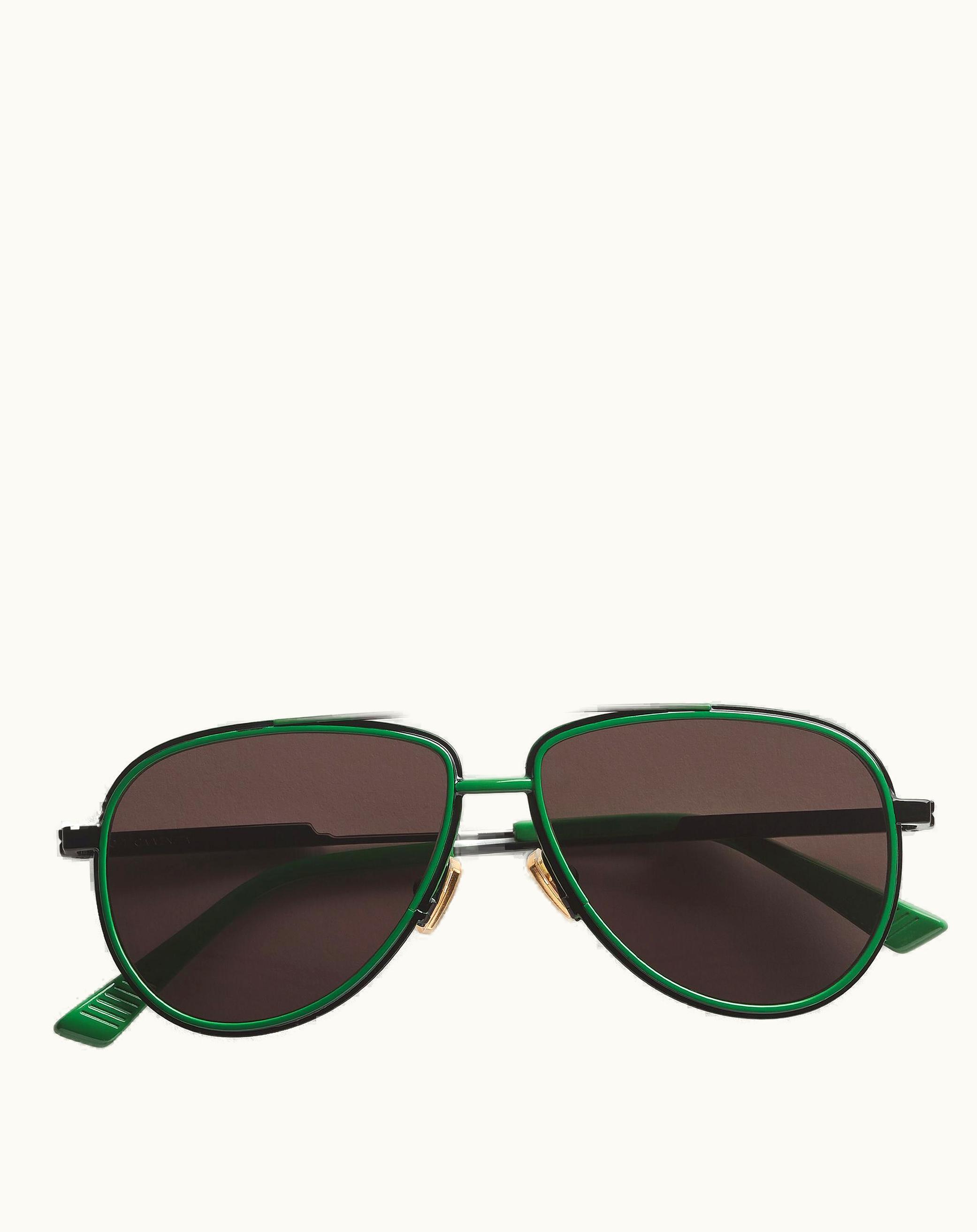 Bottega Veneta Men's Rim Aviator Sunglasses In Green / Grey