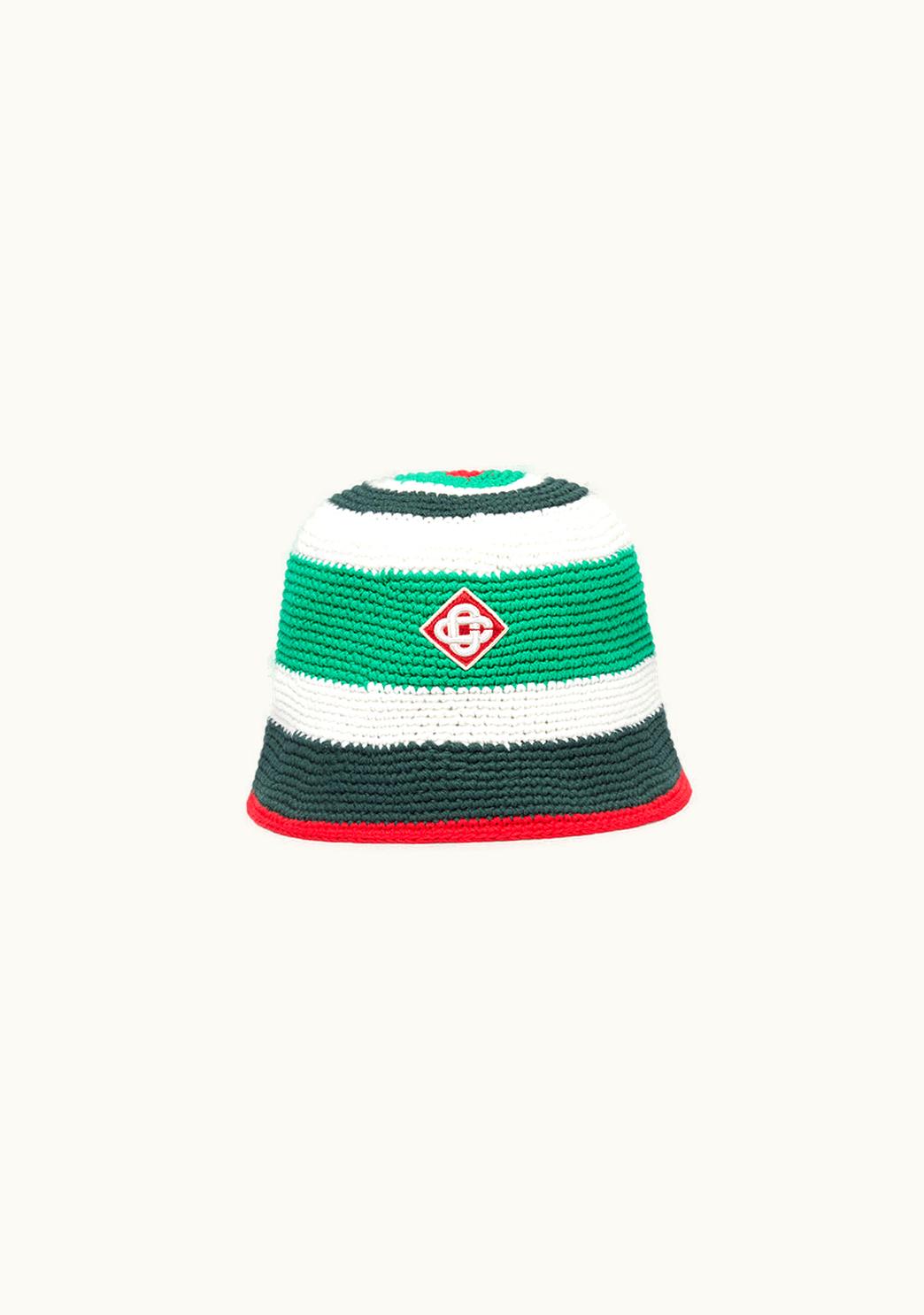 Casablanca Casablanca Crochet Bucket Hat Striped Cotton Green & White