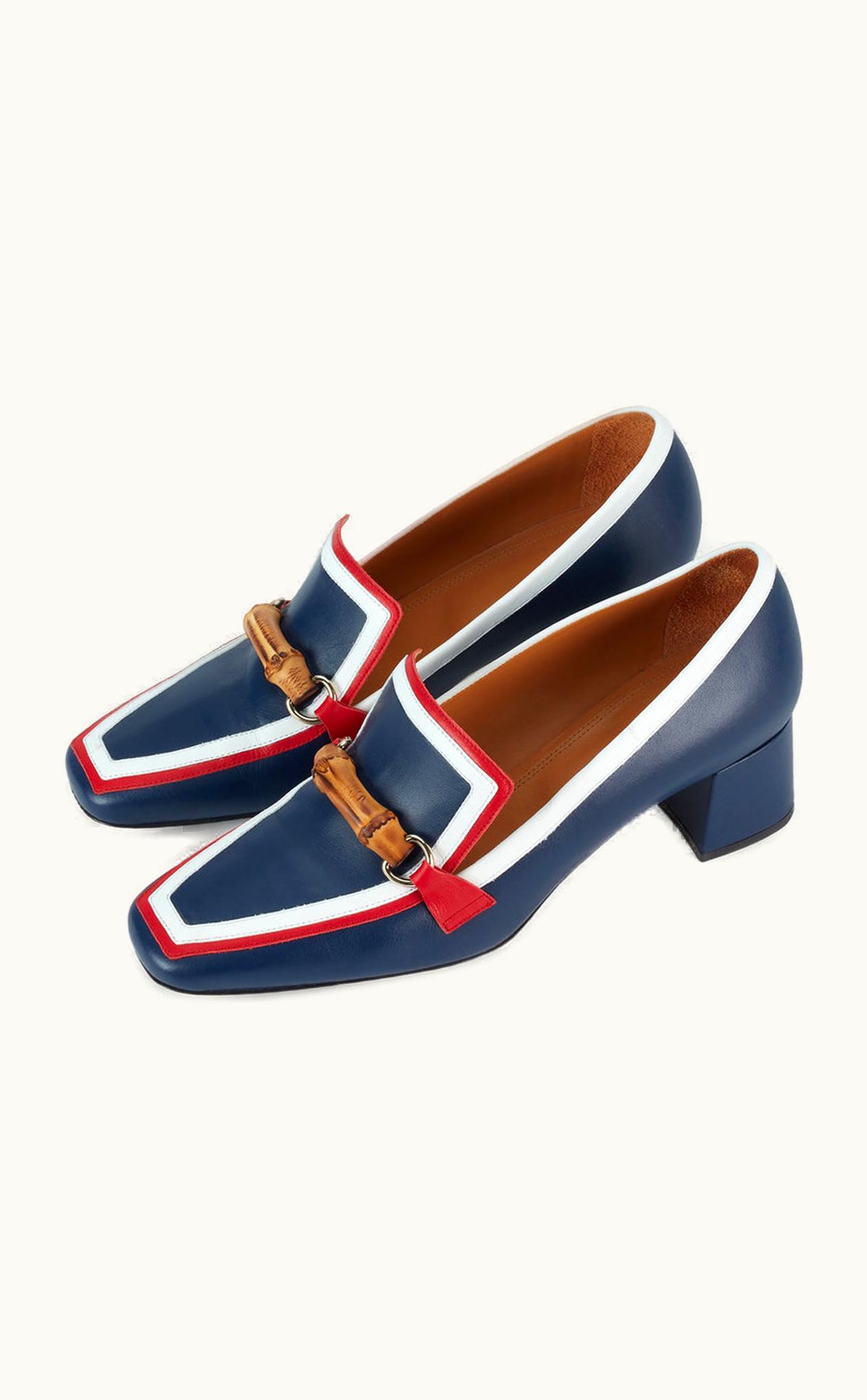 Luxuria Casablanca Blue & White Leather Heeled Loafer
