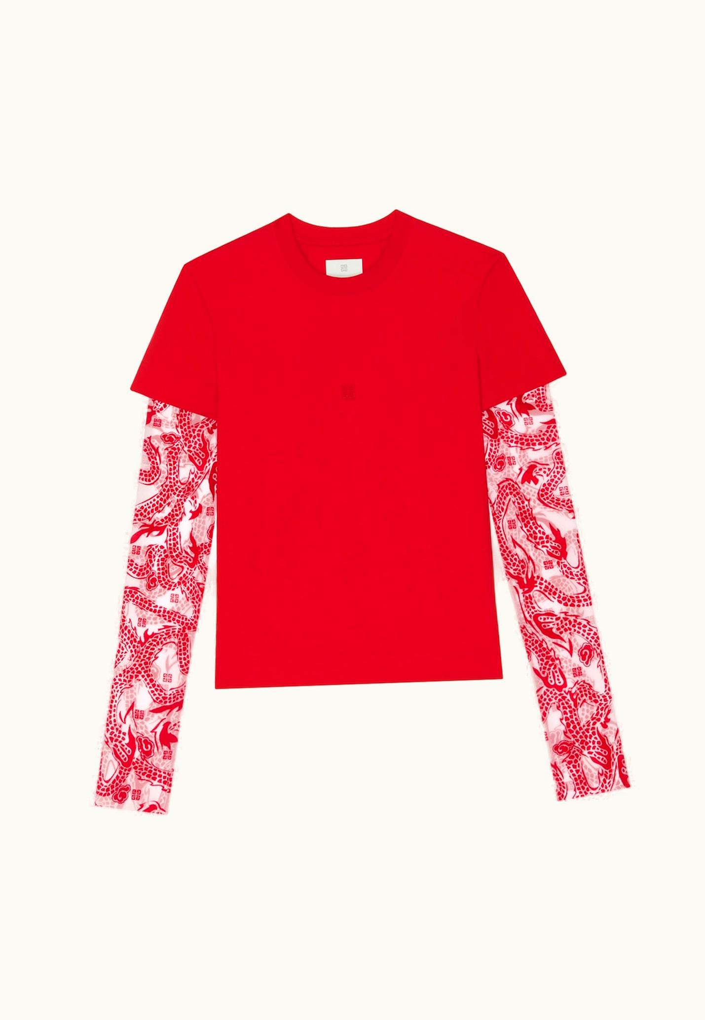 Givenchy Givenchy Overlapped T-Shirt In Cotton And 4G Dragon Tulle