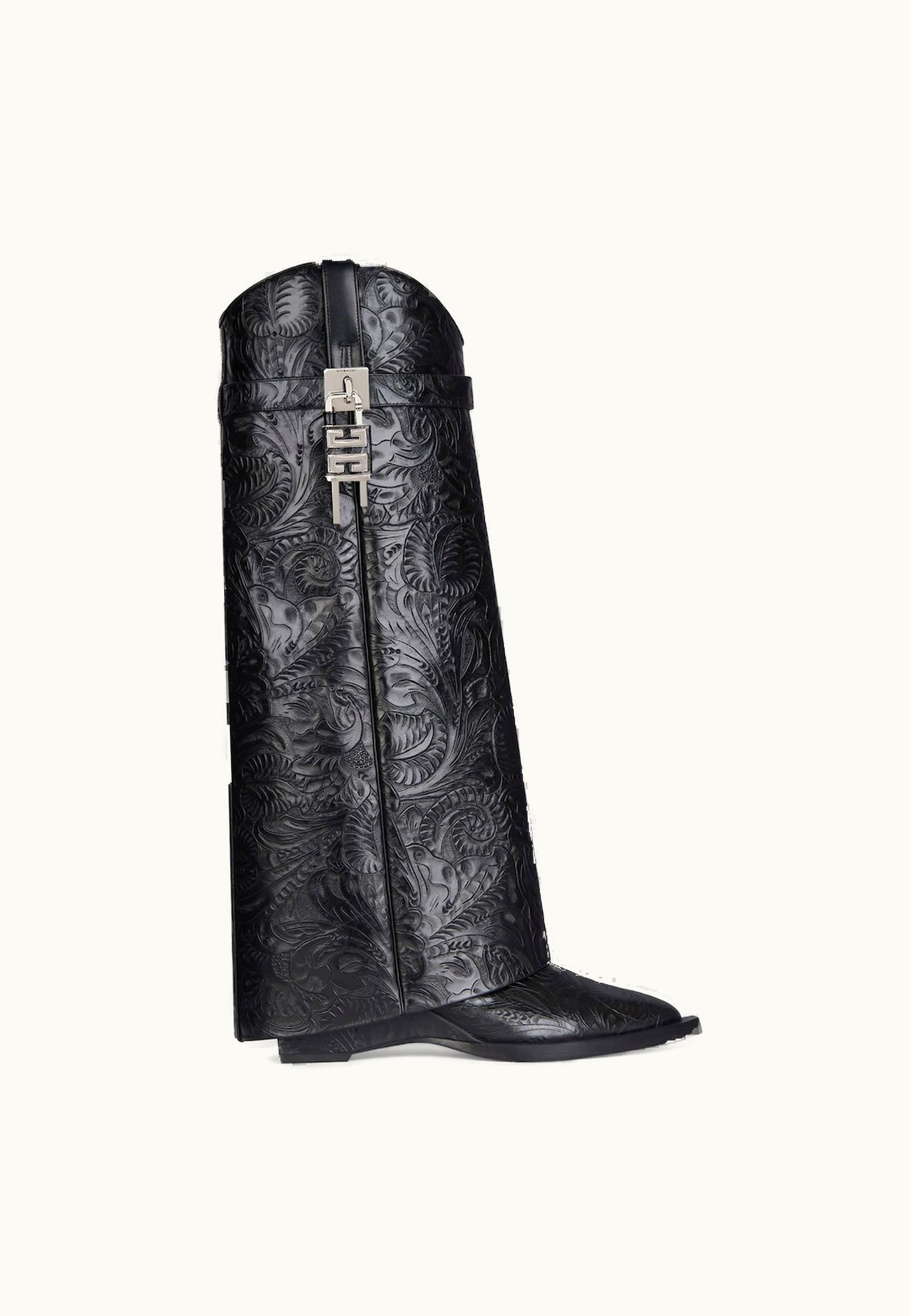 Givenchy Givenchy Shark Lock Cowboy Boots In Leather With Western Pattern - Black