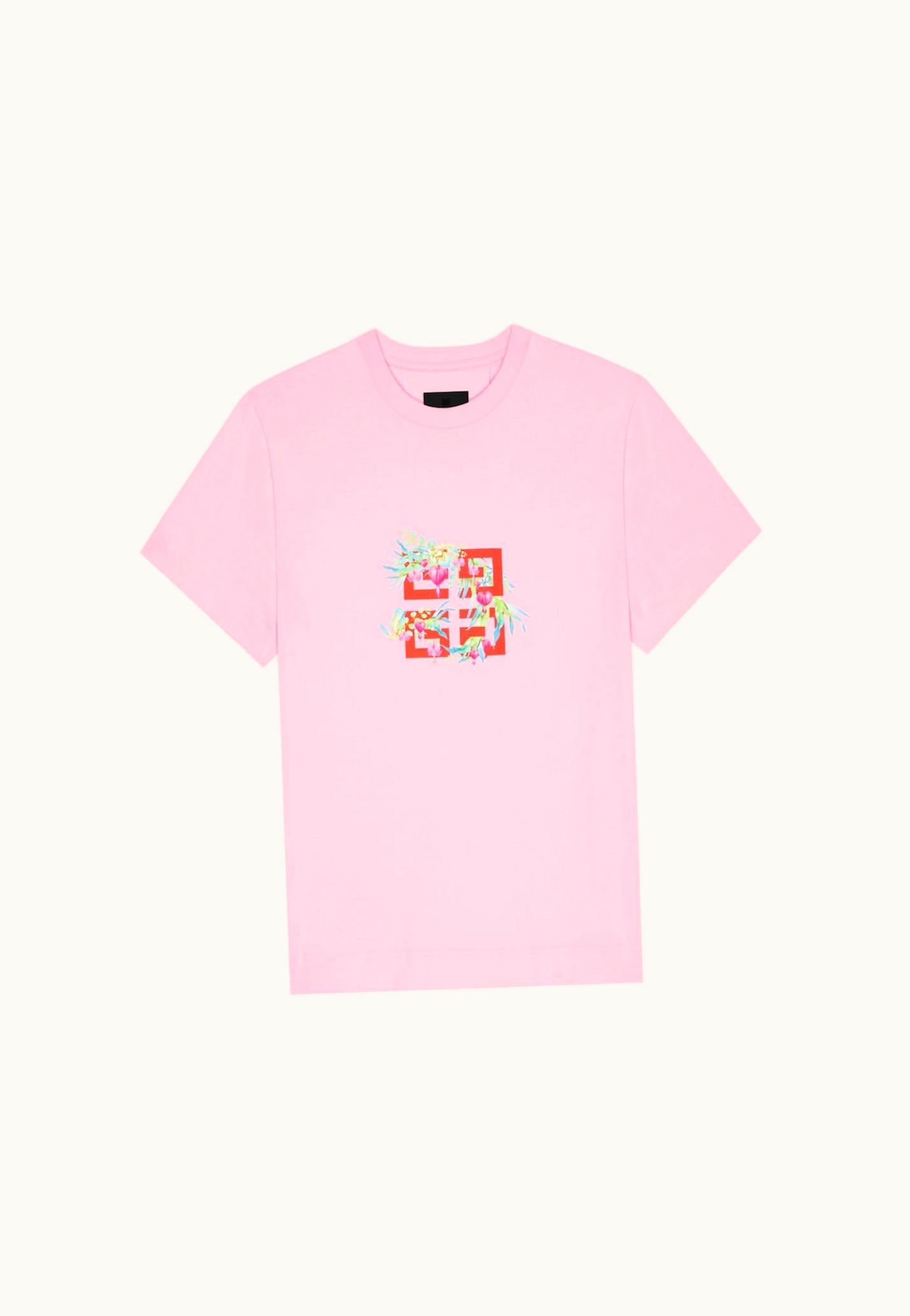 Givenchy Givenchy T-shirt In Cotton With 4G Flowers Print OLD PINK