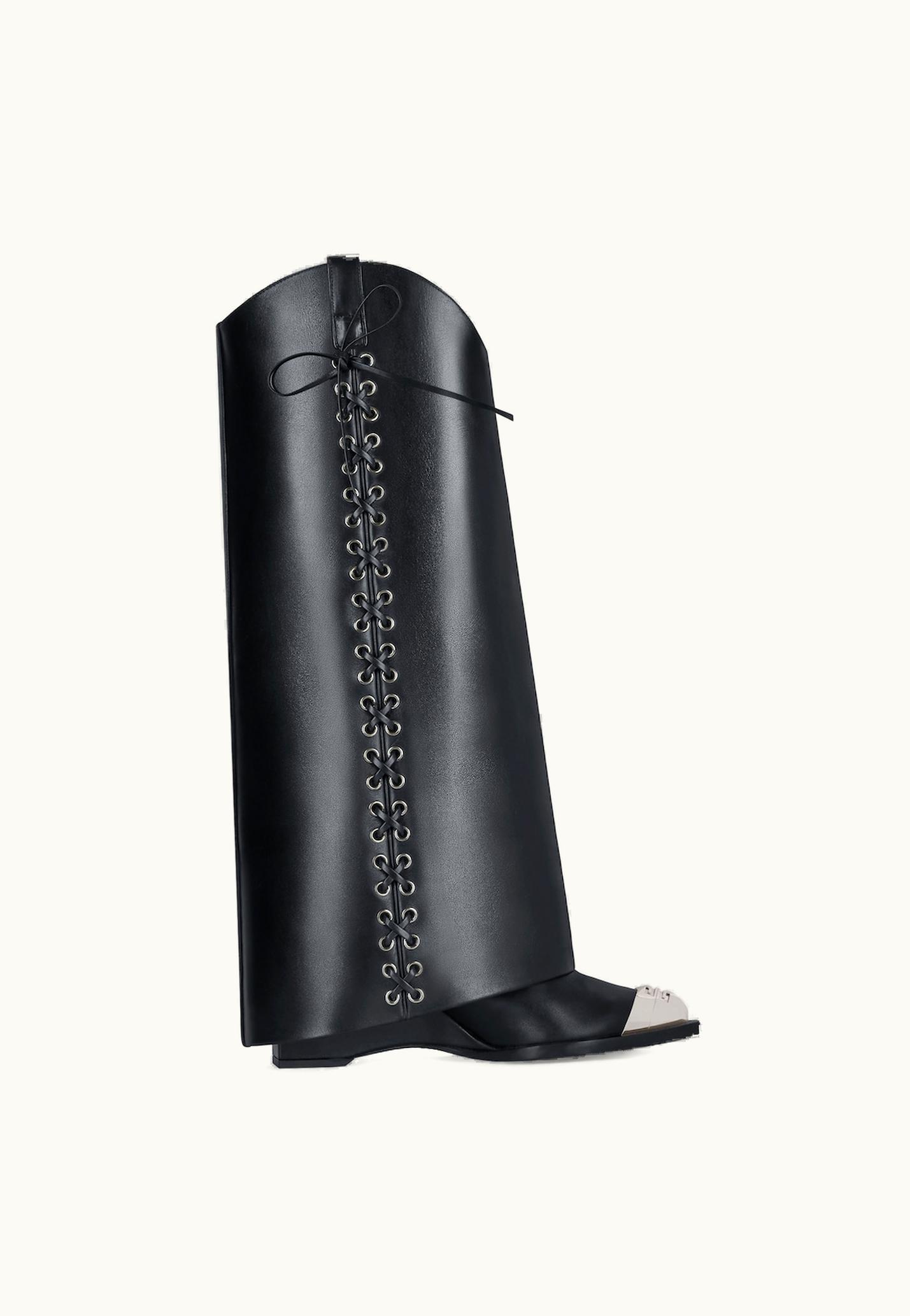 Givenchy Givenchy Shark Lock Cowboy Boots In Corset Style Leather - Black