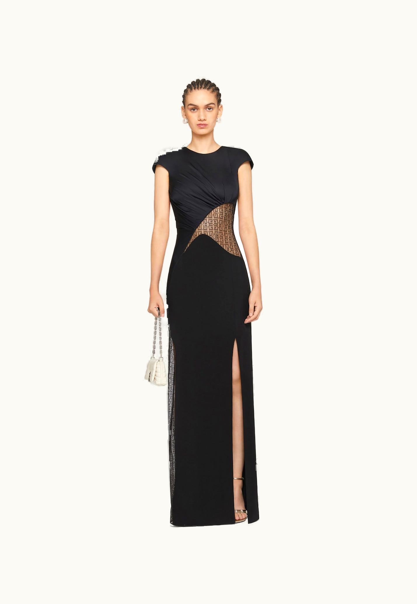 Givenchy Givenchy Evening Satin Dress And 4G Lace With Rhinestones - Black